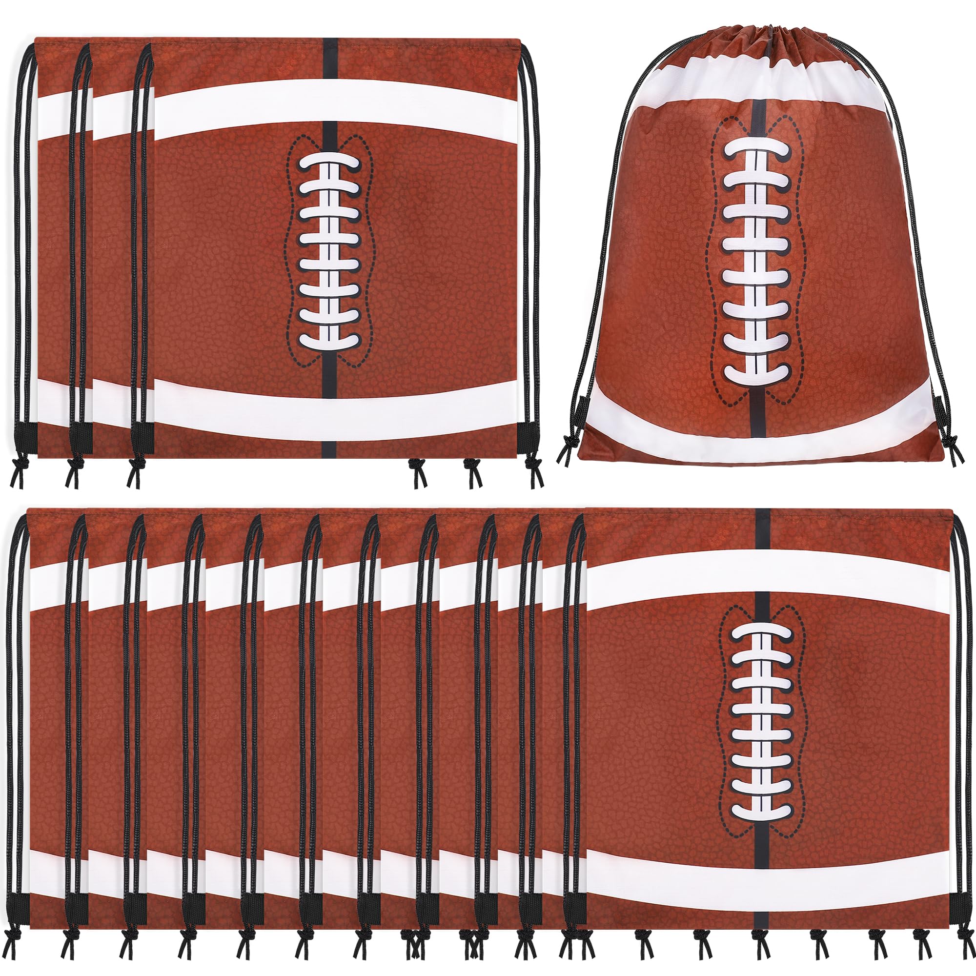 durony 15 Pieces Football Drawstring Gift Bags Bulk Candy Bag 15.8 x 13.4 Inch Football Goodie Backpack Sports Party Favor Supplies for Gym Travel