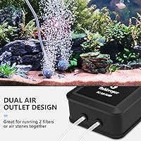 Vista 4 de fishkeeper Bomba de aire para acuario, bomba de aire para tanque de peces de doble salida de 5 W 130 GPH con flujo de aire ajustable, bomba