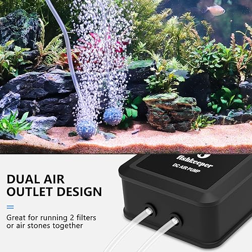 Miniatura 4 de fishkeeper Bomba de aire para acuario, bomba de aire para tanque de peces de doble salida de 5 W 130 GPH con flujo de aire ajustable, bomba