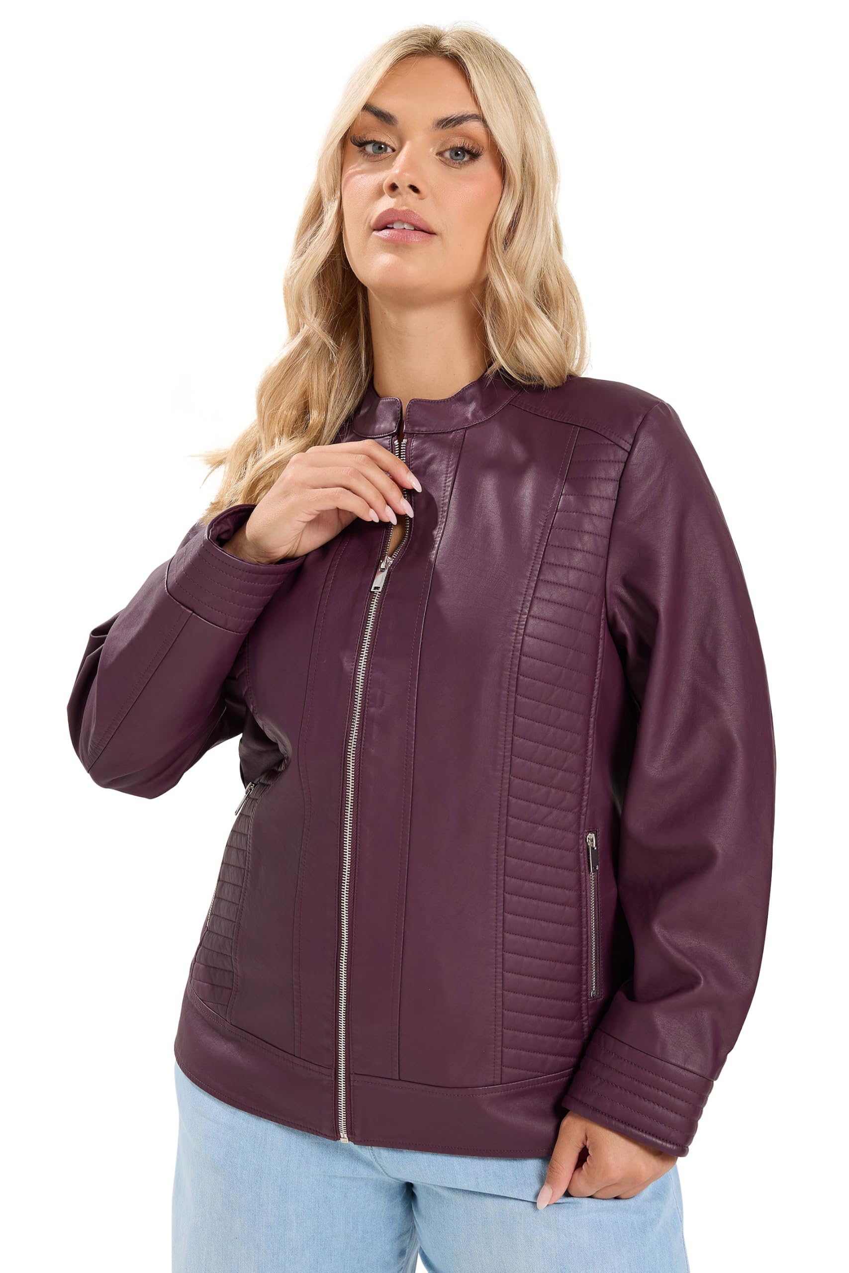 Yours Women's Burgundy Curve Red Faux Leather Jacket - Plus Size Curve