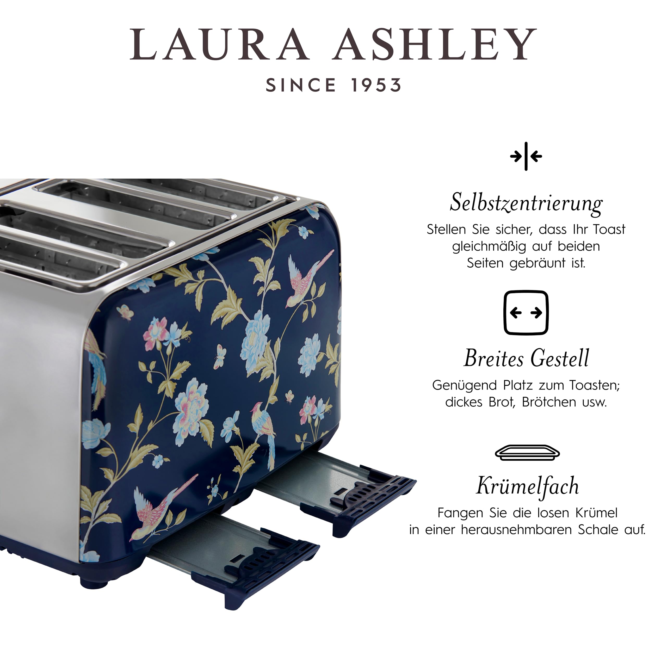 Laura Ashley VQ Elveden Marine Toaster und Wasserkocher Set 4-Scheiben