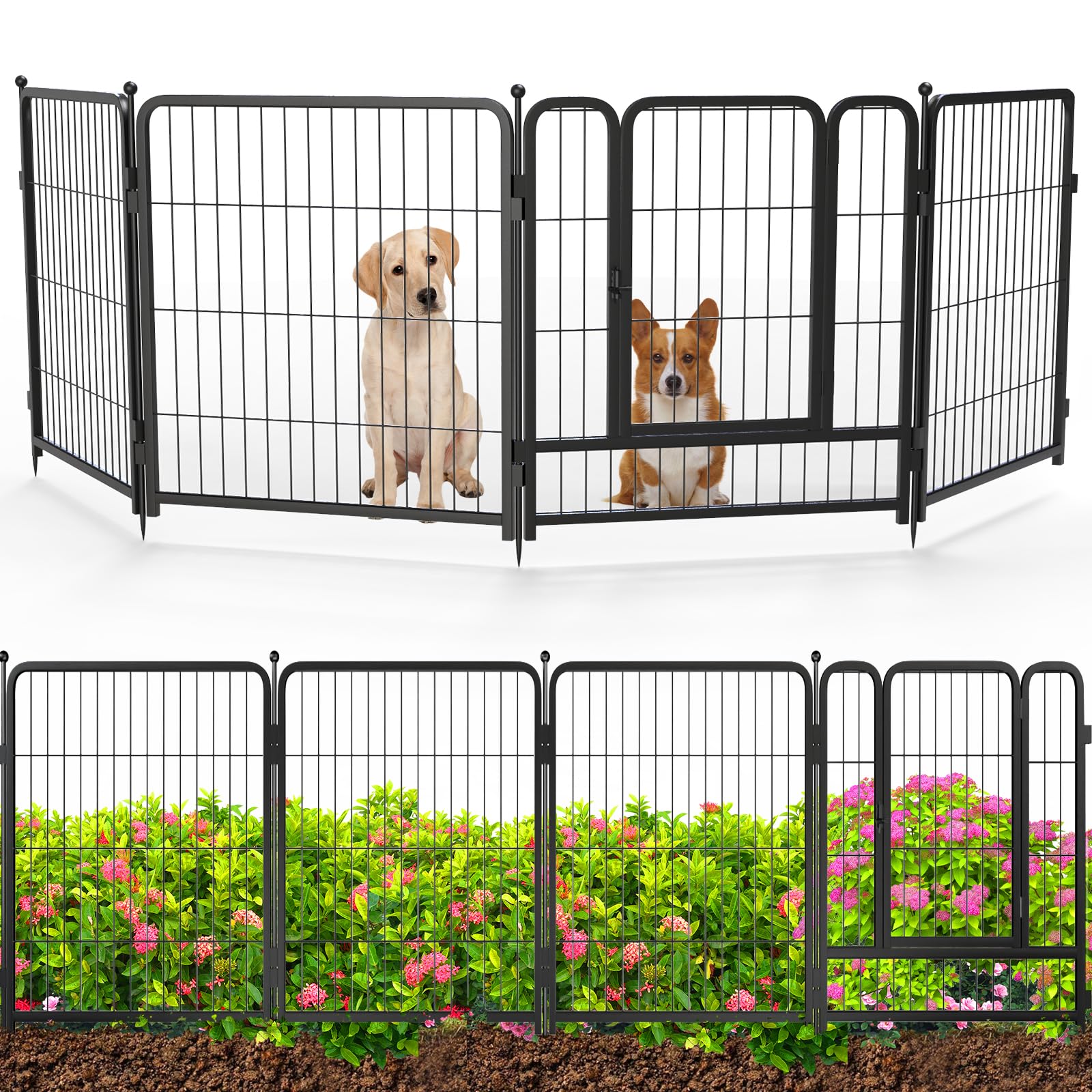 Garden Fence 4 Panels 32in (H) x9ft (L), Heavy Duty Iron Dog Fence Outdoor for Yard, Garden Fencing Animal Barrier,Suitable for Decorative Garden Fence or Outdoor Pet Fence