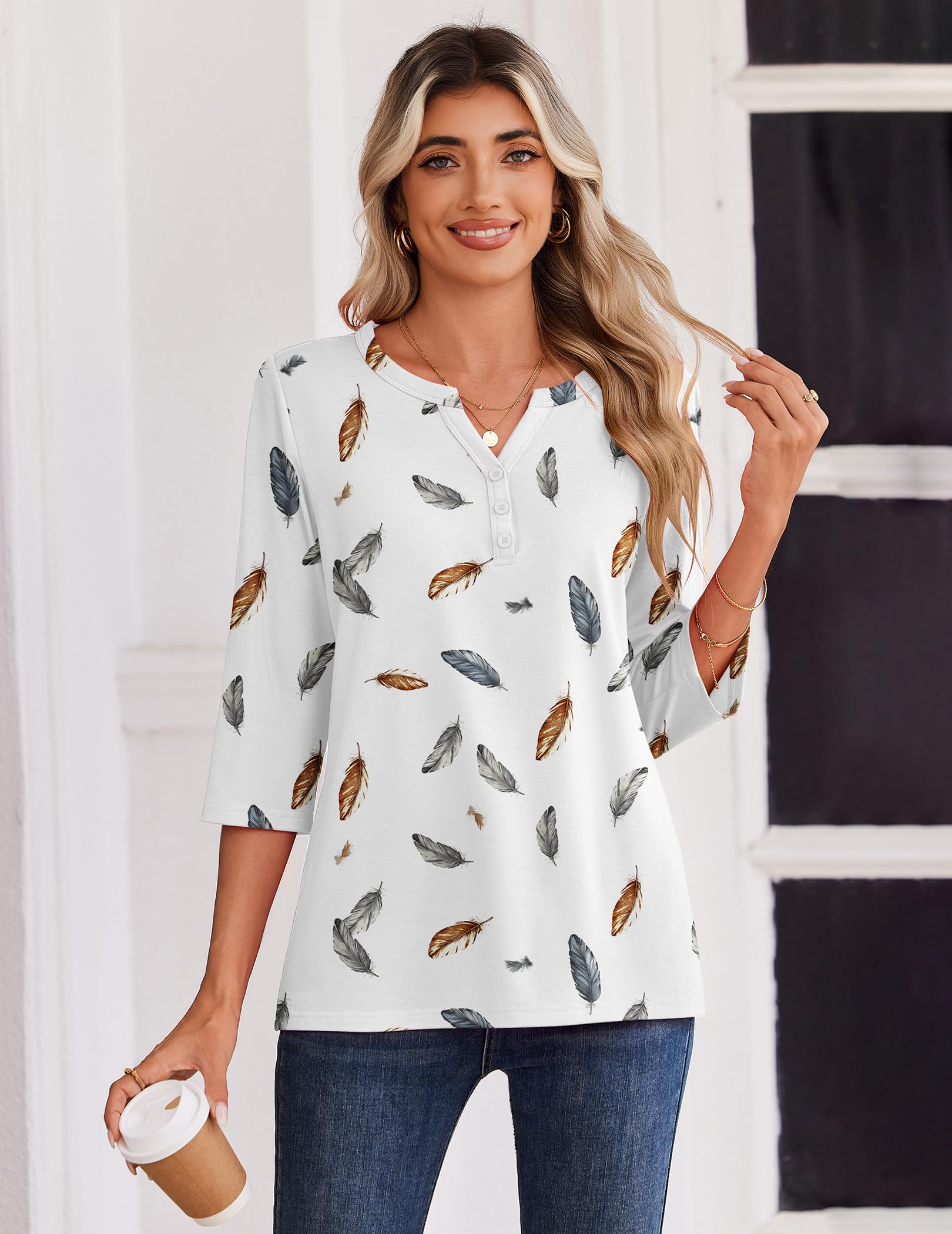 Zeagoo 3/4 Length Sleeve Womens Tops Casual Dressy Summer Blouses Buisness Work Spring Tee Shirts