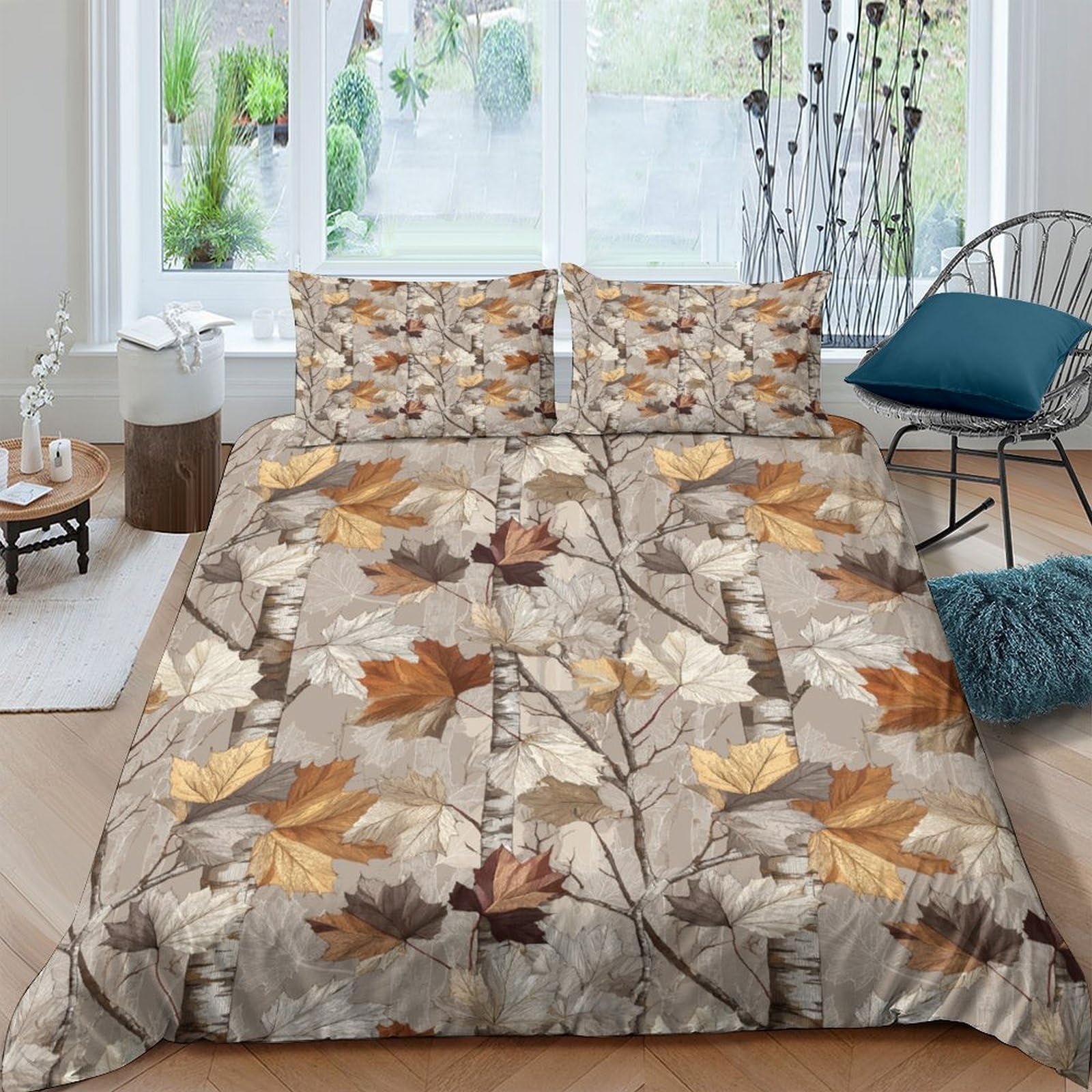 Ctjqhvkz Style-7 3D Printed Autumn Leaves Fitted Sheet Microfiber Soft Breathable Rustic Branches Bed Cover For Bedroom Guest Room Decor Single（135X200cm）