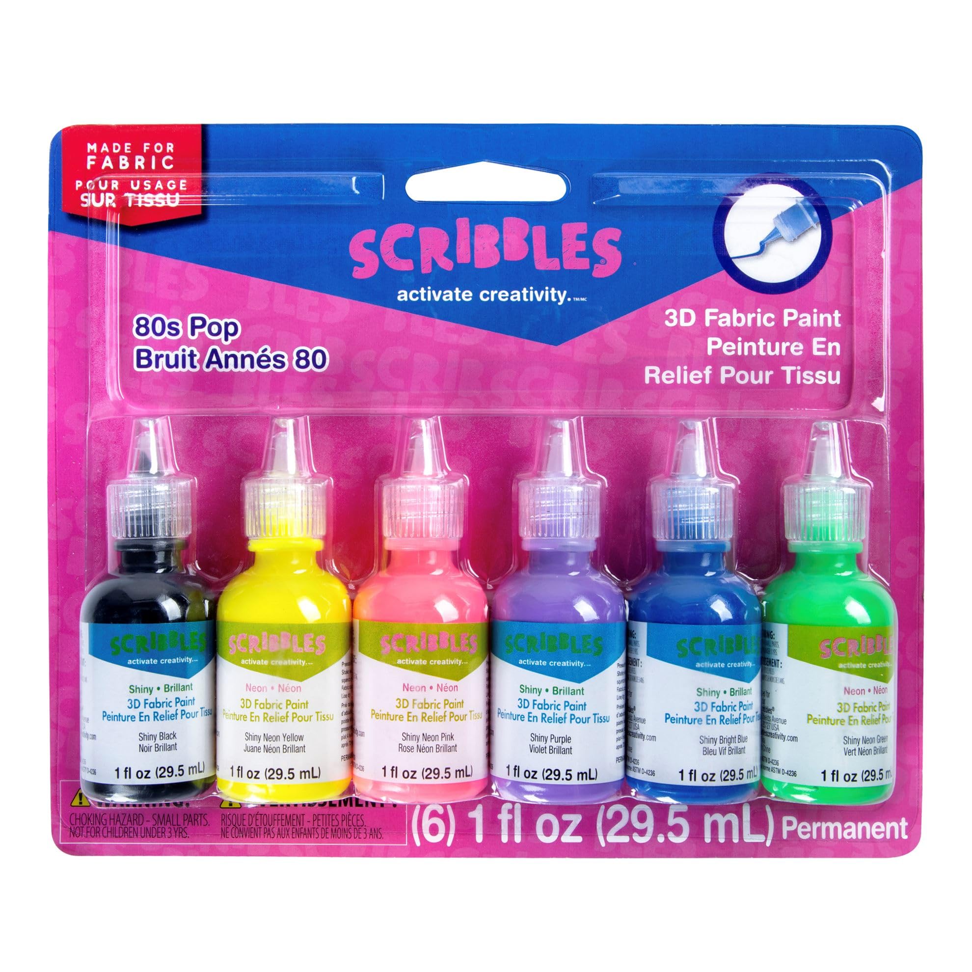 Scribbles 80's Pop 3D Fabric Paint 6 pack
