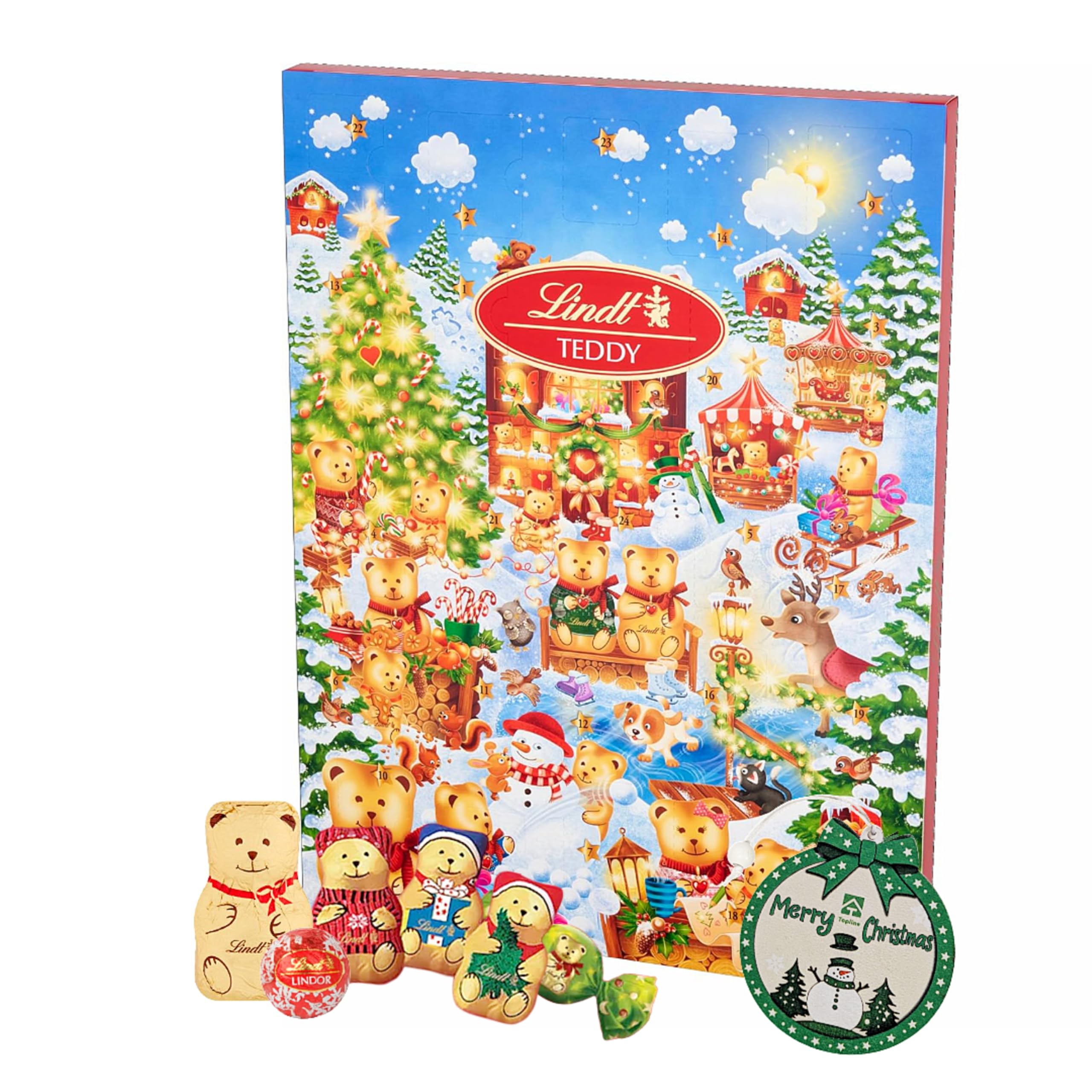 Lindt Chocolates Kids Advent Calendar 2025 - Teddy Winter Wonderland Milk & White Chocolate Advent Calendar 170g with Christmas Tree Decoration. Christmas Gifts for Kids