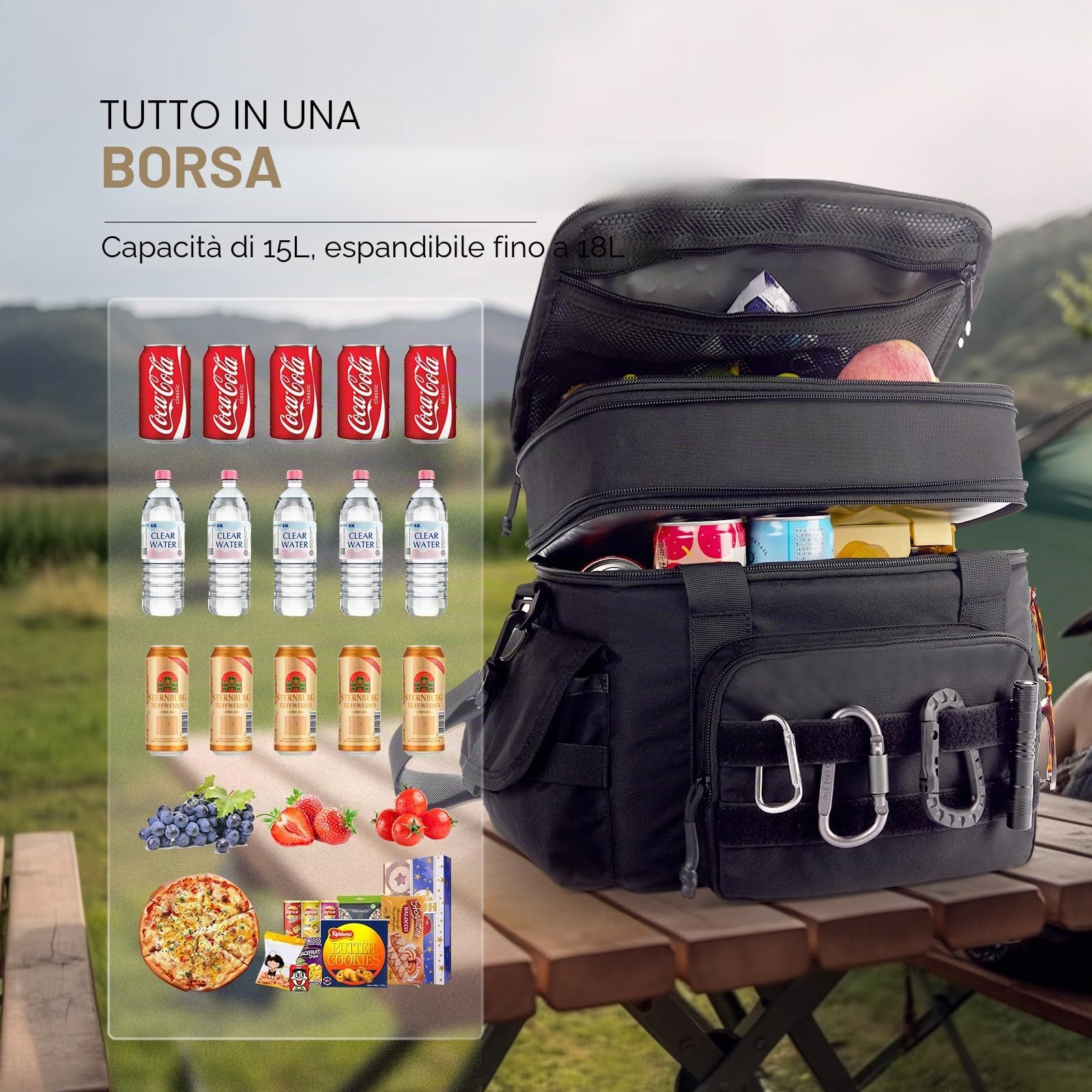 1TG Tactical Borsa Pranzo Isolata, 18L-26L Lunch Box Espandibile Borsa Termica Grande Impermeabile con Tracolla, Borsa Pranzo Riutilizzabile per Lavoro, Viaggi, Campeggio, Picnic, Spiaggia