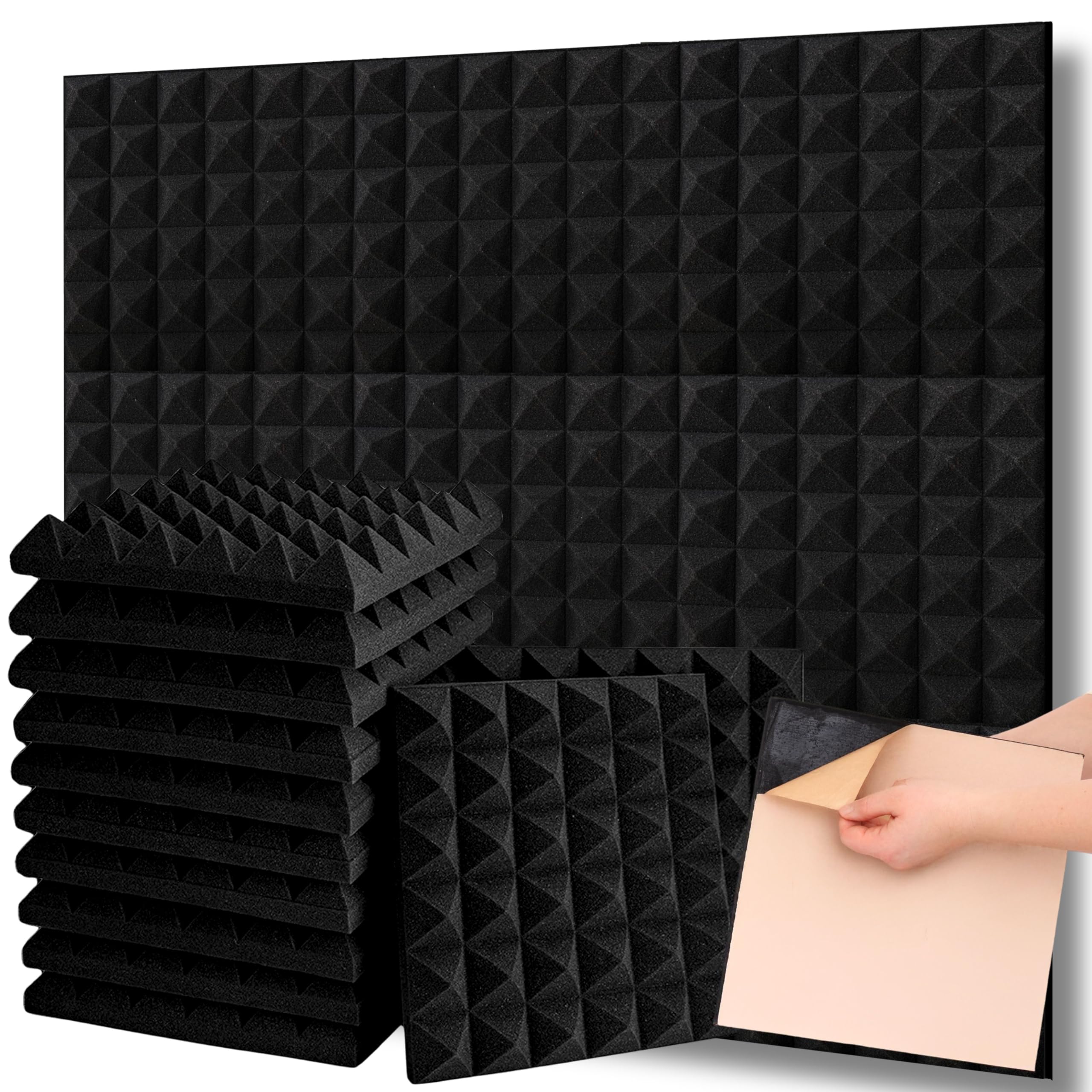 Self-Adhesive Acoustic Wall Panels 36-Pack covers 34.98 ft² (3.24 m²) - Peel and Stick Sound Proofing Panels 12x12x2In (30x30x5cm) Reduces Echo, Noise Absorption in Recording Studio, Gaming Room