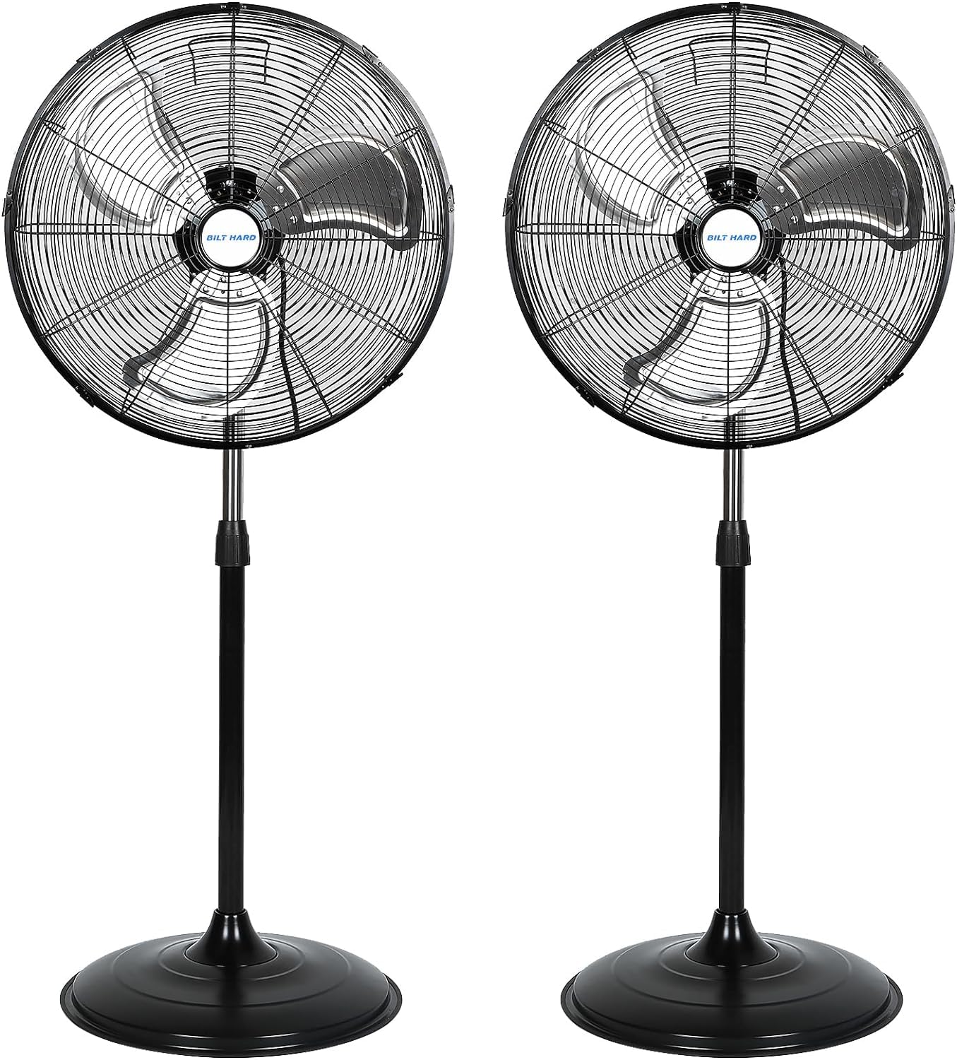 BILT HARD 20" High Velocity Pedestal Fan, 3-Speed 5200 CFM Industrial Oscillating Stand Fan, Heavy Duty Standing Shop Fan with Aluminum Blades for Garage, Commercial and Residential, 2 Pack