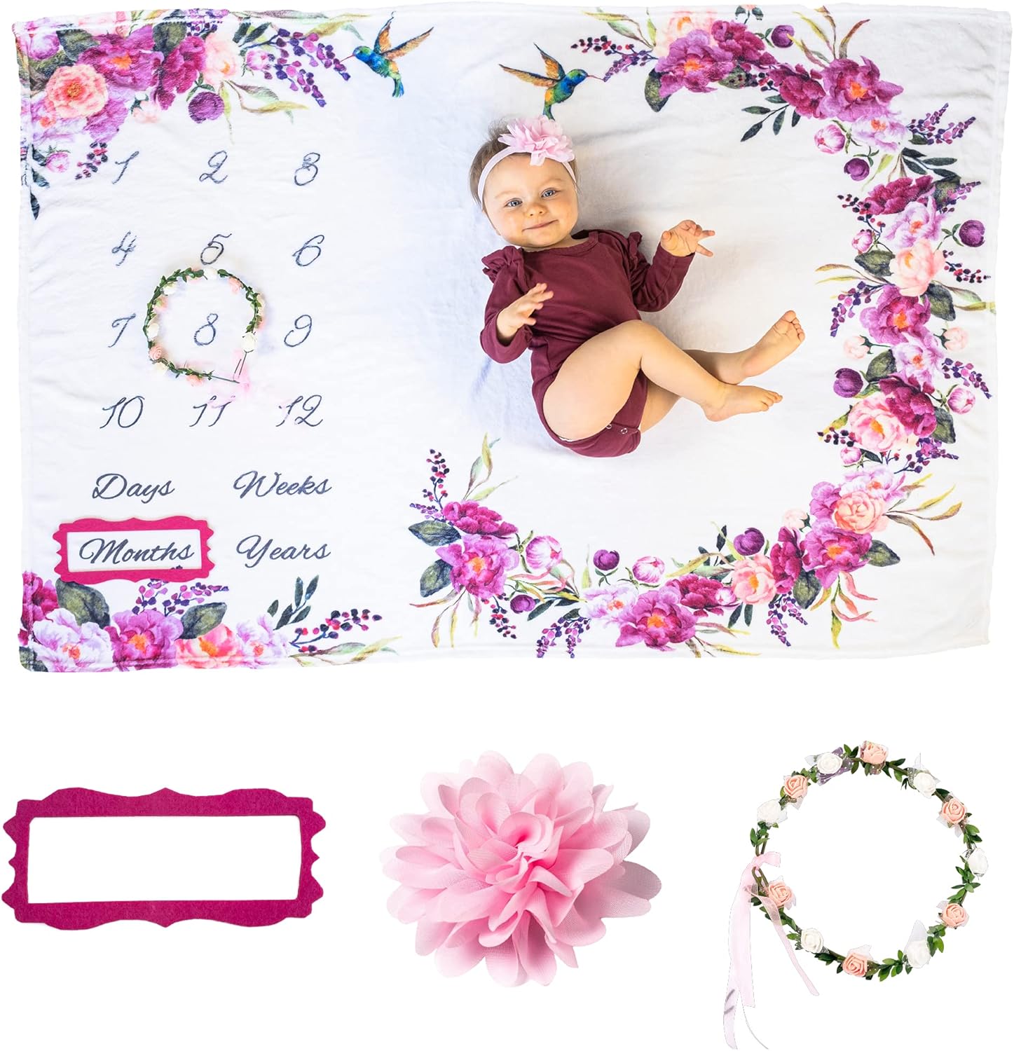 Amazon Com Bliss N Baby Milestone Blanket For Baby Girl Perfect Baby Age Blanket With Growth Chart Blanket New Moms Set Wrinkle Free Washable Dryable Headband 60 X40 Everything Else