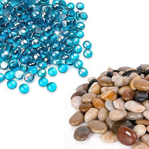 Miniatura 1 de GASPRO Rocas de río de 8 libras y canicas de vidrio plano de 10 libras para jarrón, plantas, suculentas, paisajismo, jardín y más