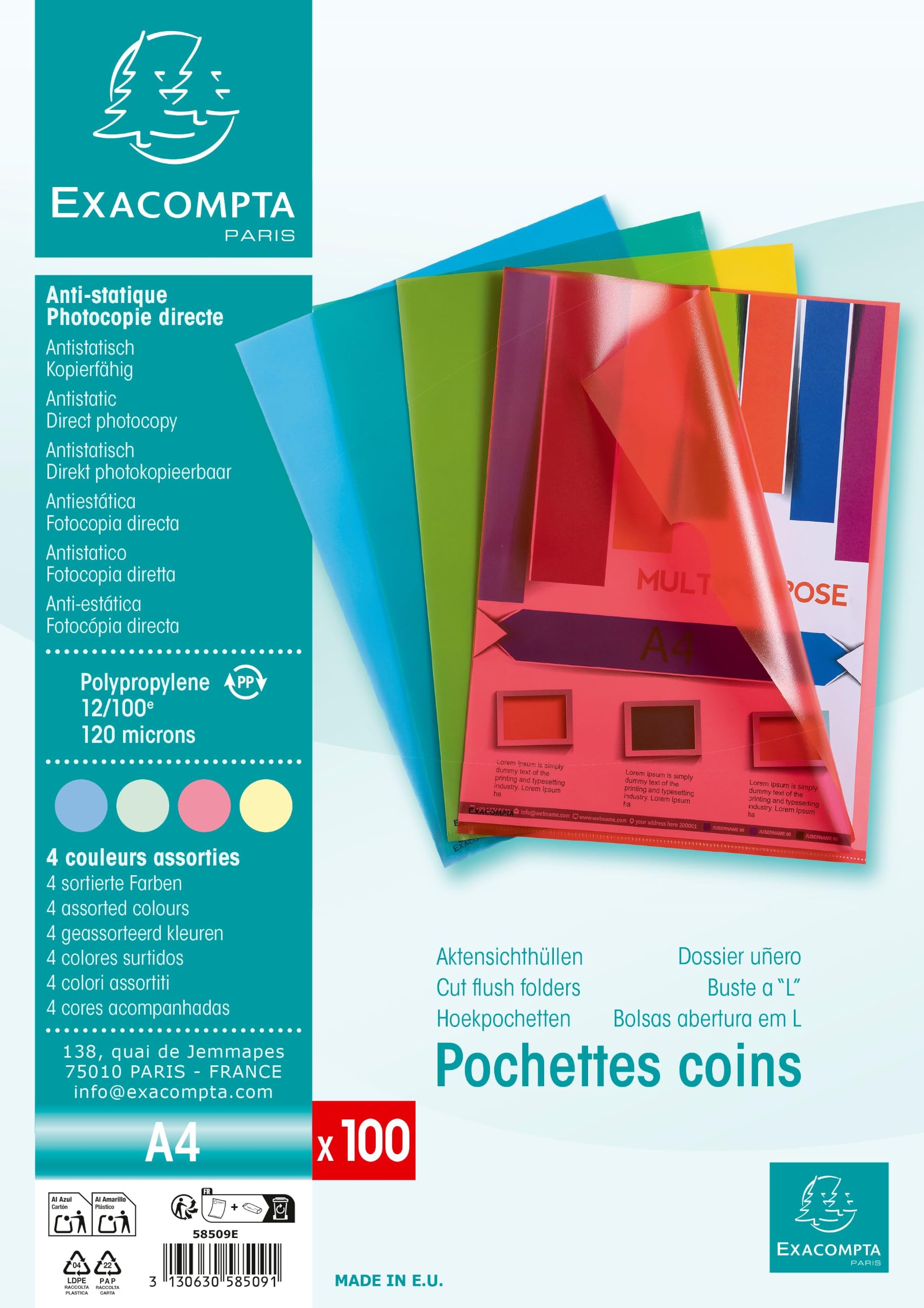 Exacompta 1000 buste a L A4 PP goffrato 12/100 mm 4 colori
