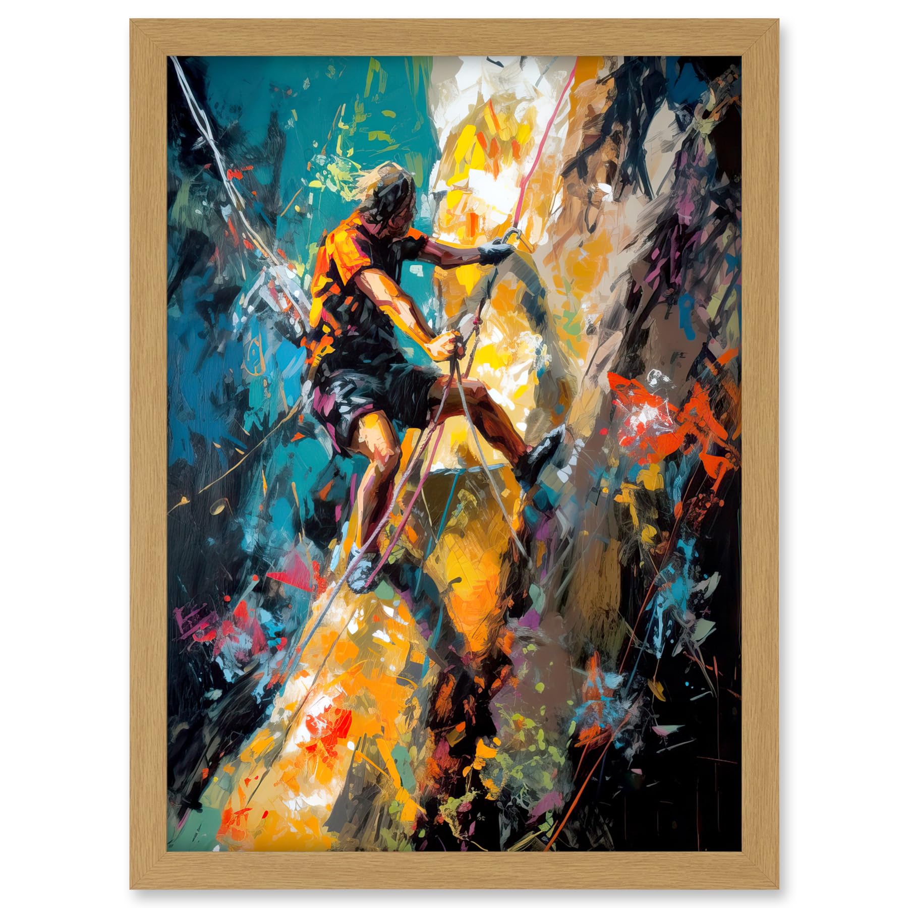 Artery8 Rock Climber Climbing Multicoloured Mountain Cliff Artwork Framed A3 Wall Art Print