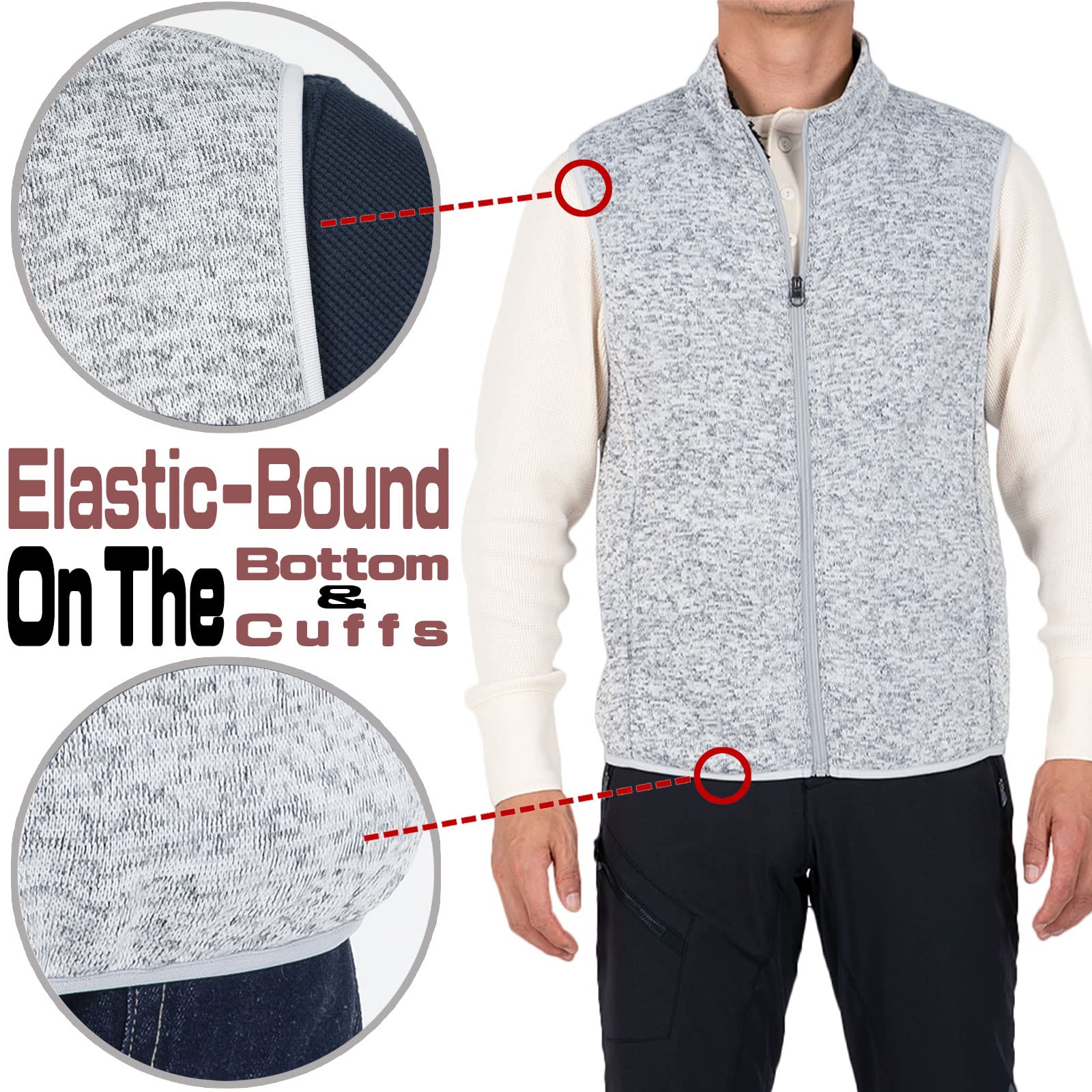 Bonnroth - Gilet da uomo in pile con cerniera intera, foderato, con colletto e tasca, Grigio chiaro Heather, XX-Large