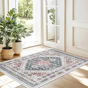 Madane Washable Area Rug 2x3, Small Entryway Rug Non-Slip Vintage Door Mat Indoor Entrance, Low Pile Floor Carpet for Inside Front Door Bedroom Kitchen Entry Laundry (2'x3', Navy Blue)