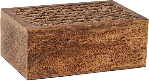 Miniatura 10 de Caja de madera tallada de mango festoneado con tapa, caja mediana quemadablanca extra grande, caja decorativa hecha a mano con tapa para uso como