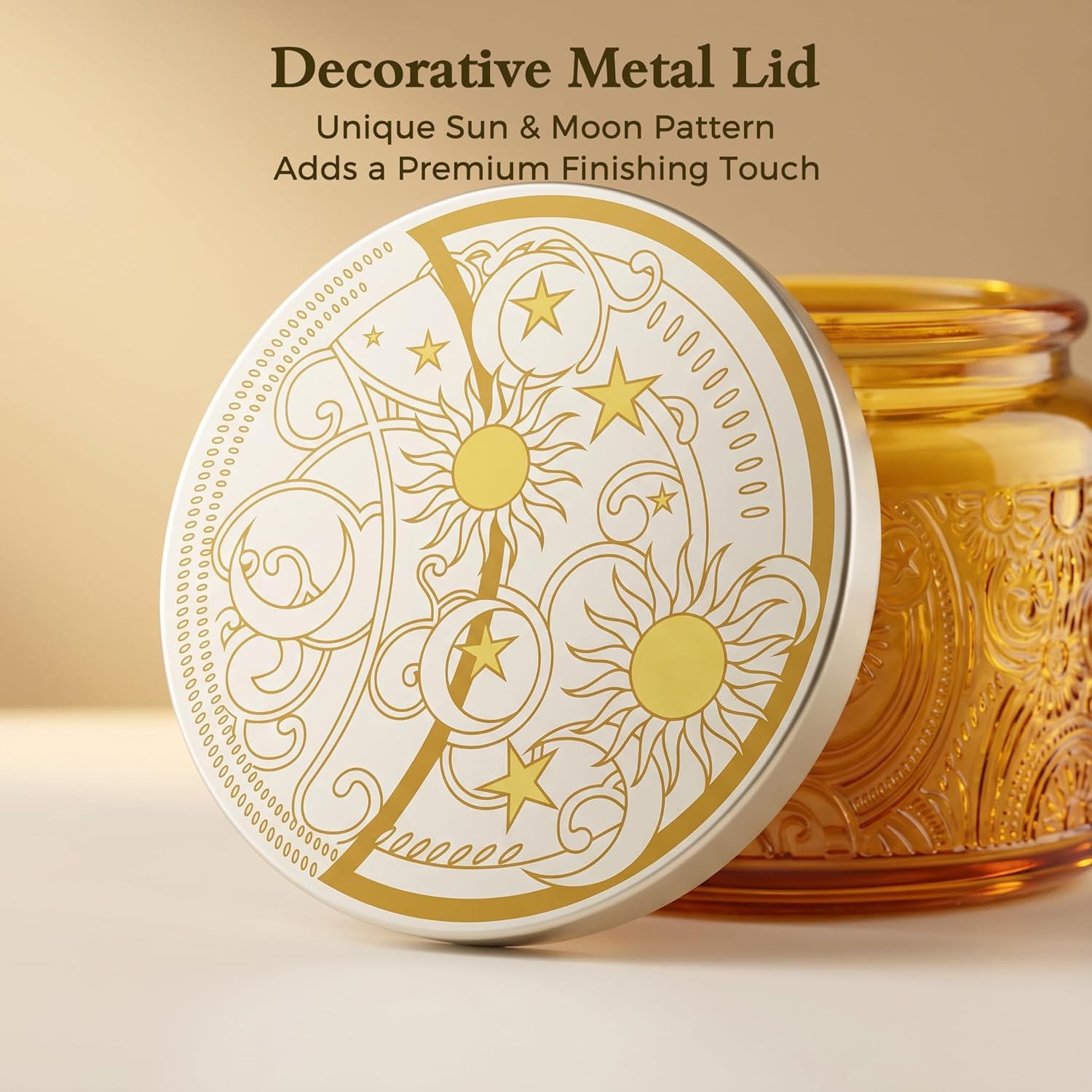 18-Pack 4oz Embossed Glass Candle Jars with Lids and Labels - Sun Moon Stars Design (Blue)