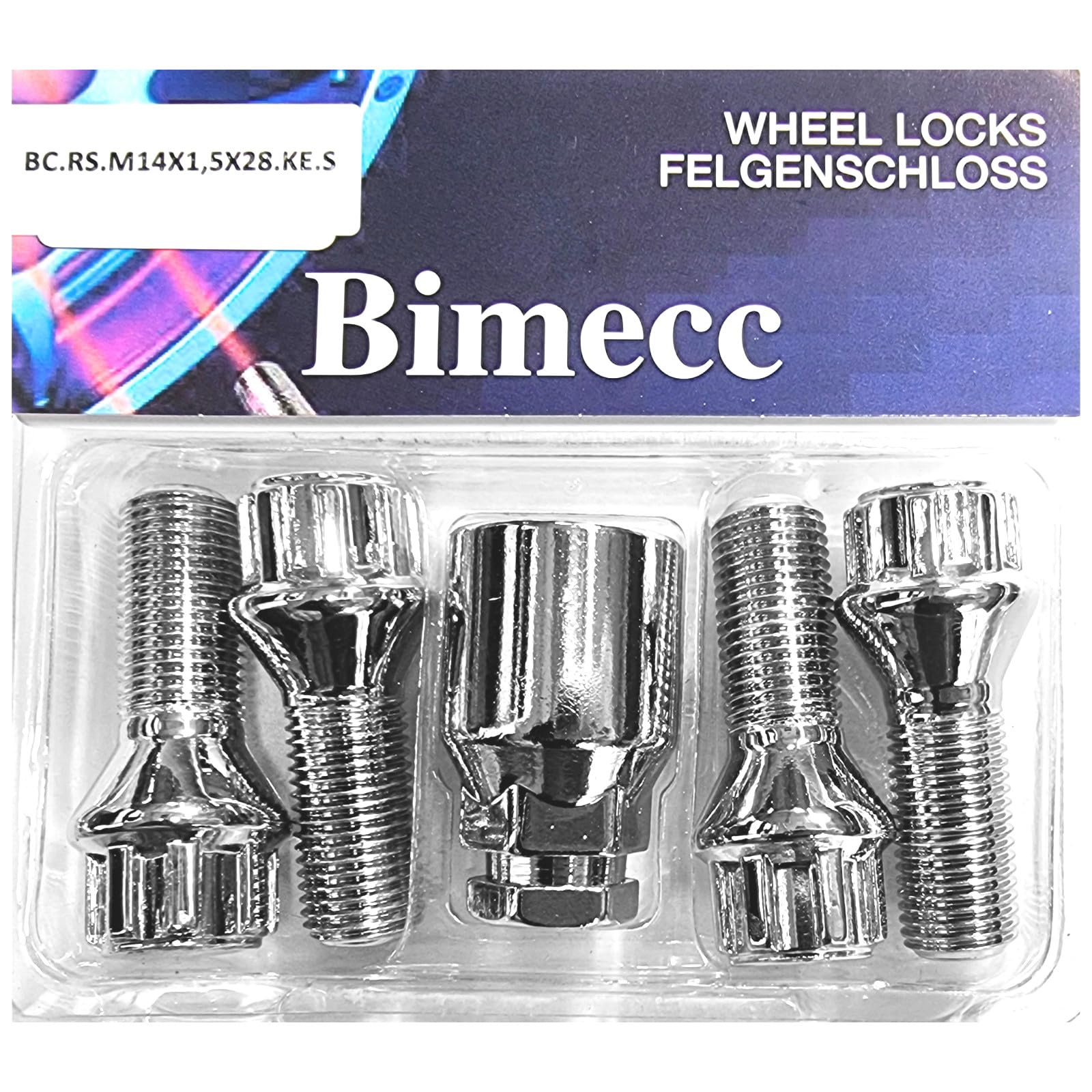 Blokada do felg M14 x 1,5 x 28 mm, taśma stożkowa 60°, 4 srebrne zamki felg, zestaw 4 sztuk, zabezpieczenie felg, zabezpieczenie przed kradzieżą, śruby do kół, śruby do kół