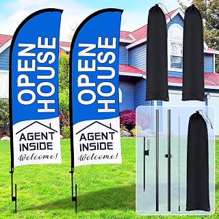 Buryeah 2 Pack Open House Feather Flag Real Estate Set, Blue, 11ft
