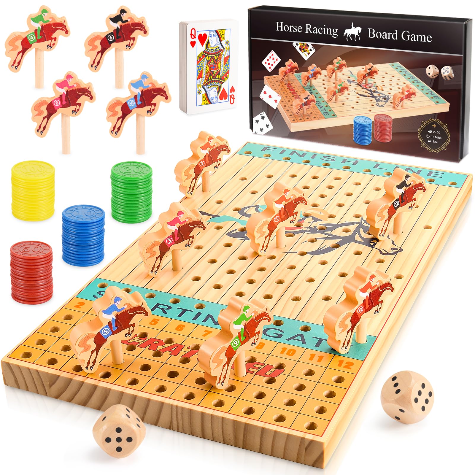 Horse Race Board Games: Wooden Horse Toys Racing Board Games for Adults Teens Kids with Instruction Family Game Night Fun Party Games Birthday Gifts for Adults Teens Ages 12+