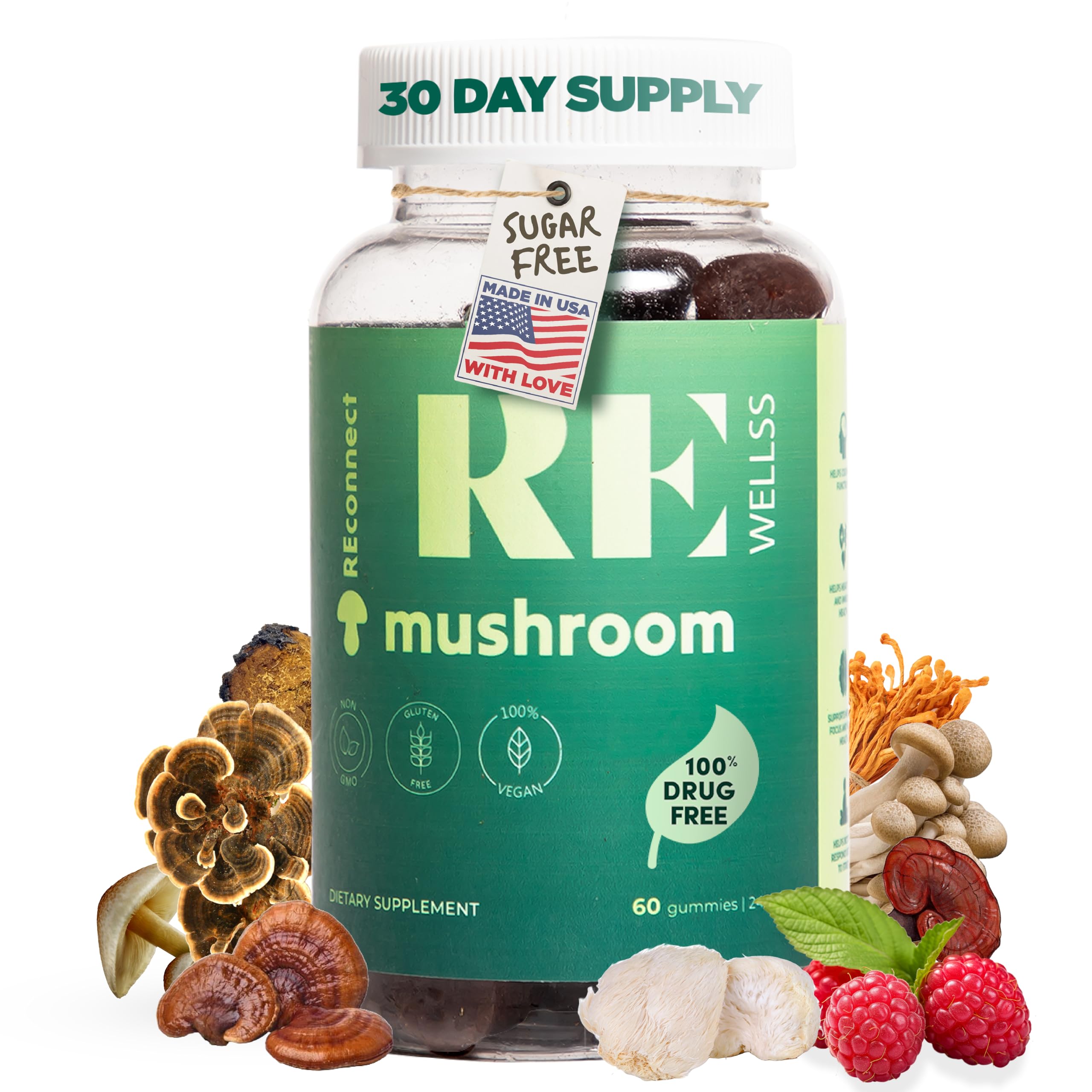 Magic Mushroom Gummies for Adults I Veg Low Carb Lion's Mane Supplement I Mushroom Supplement | Chaga Cordyceps Shiitake | Cognitive & Immune Support Boost Energy Focus Mood | 30 Days Supply