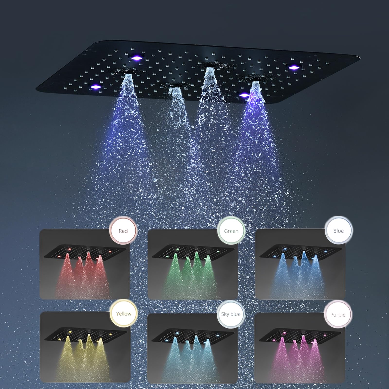 Unterputz Duscharmatur Set, Unterputz Duschsystem mit Thermostat LED | Schwarz Duschset, Messing Dusche Regendusche Set, Duschgarnitur mit Regendusche mit Armatur, Handbrause 3 Modi