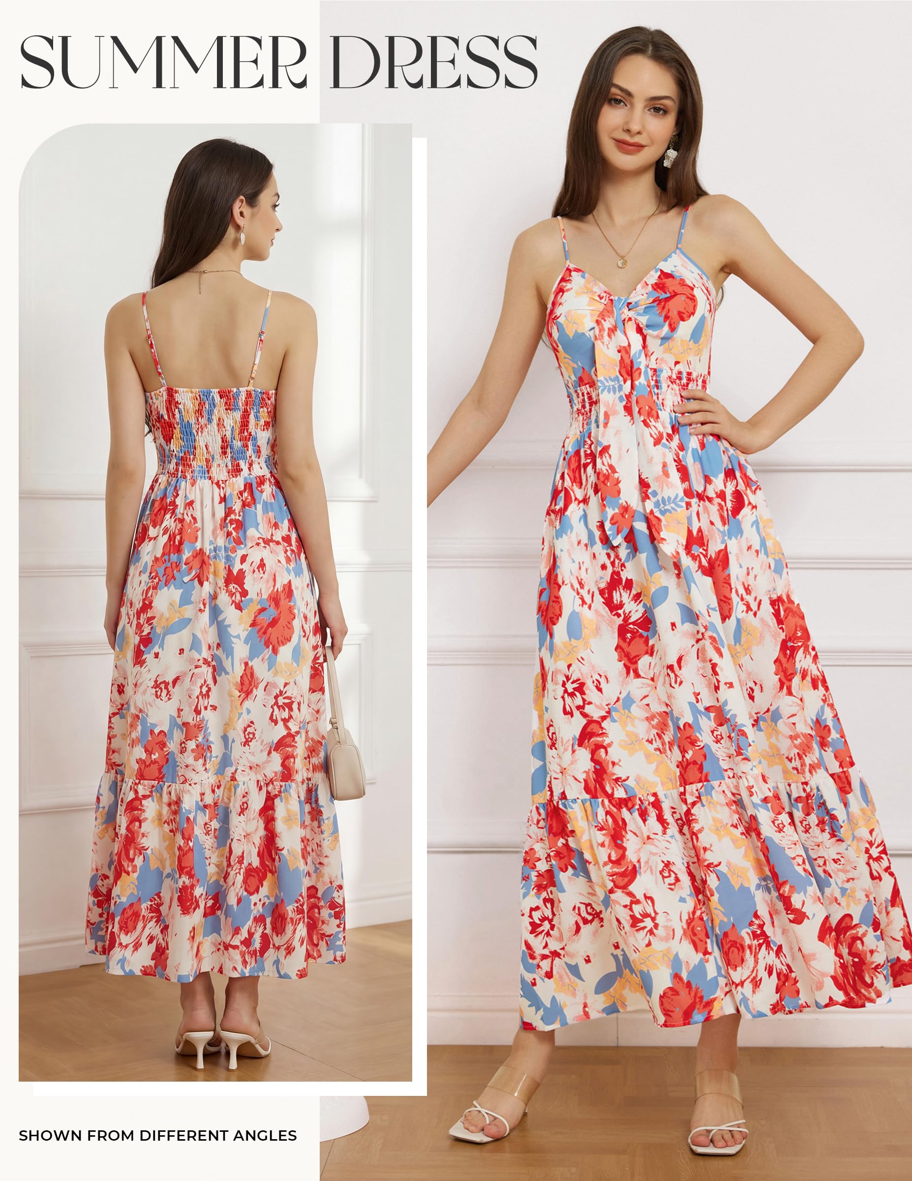 GRACE KARIN Maxi abito estivo da donna 2025, motivo floreale, con laccetto frontale, casual, bohémien, da spiaggia, con tasche