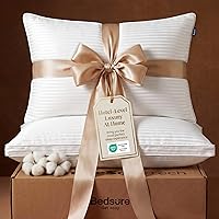 Bedsure Queen Bed Pillows Set of 2 - Hotel Quality Down Alternative Gusseted Support, 300TC Cotton Cover for Back & Stomach Sleepers
