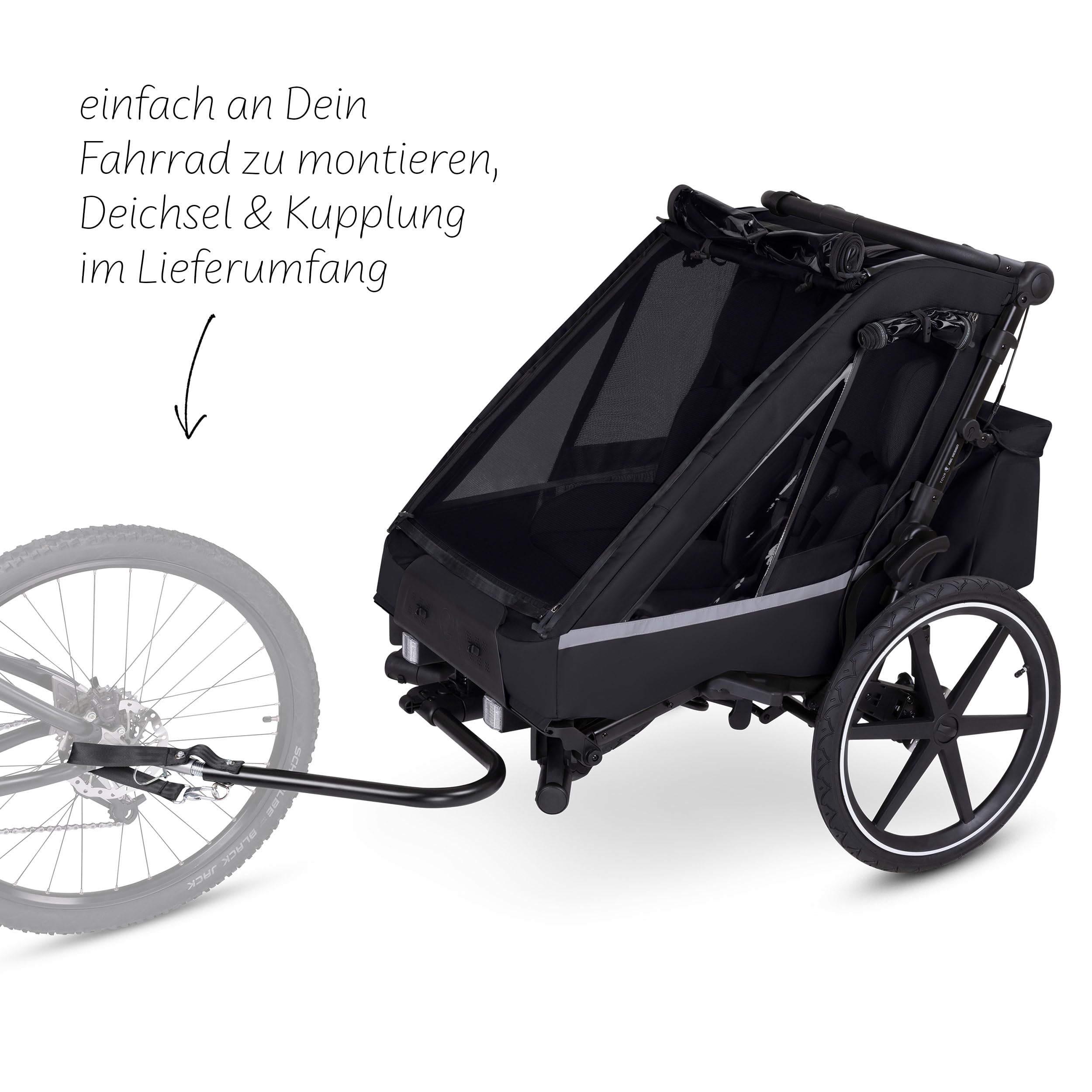 ABC Design Rimorchio per bicicletta 3 in 1 Tour con 2 sedili confortevoli e ruote pneumatiche – Ink