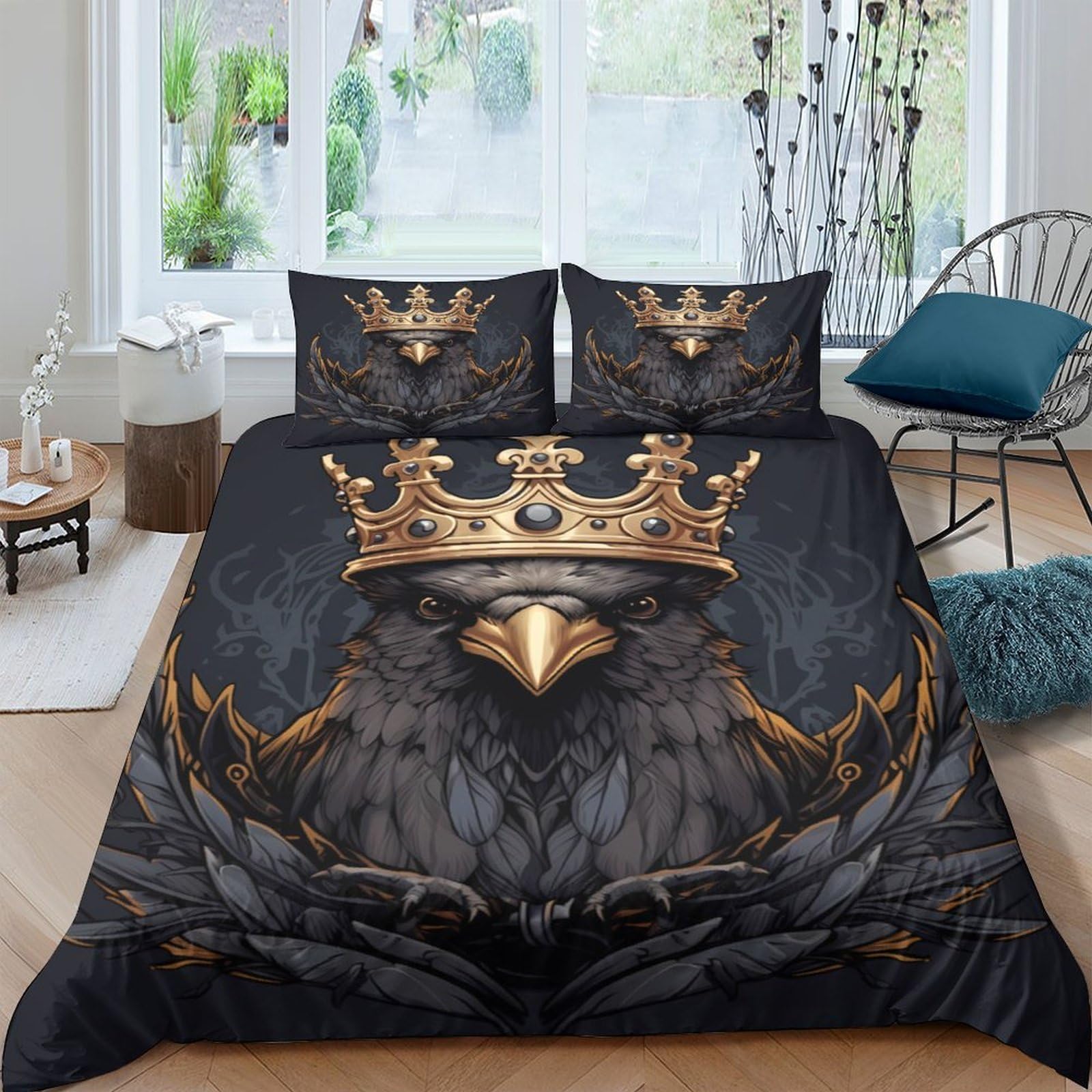 Ctjqhvkz Style-5 3D Printed Crown Eagle Fitted Sheet Microfiber Black Gold Bed Cover For Bedroom Guest Room Decor Protection Single（135X200cm）