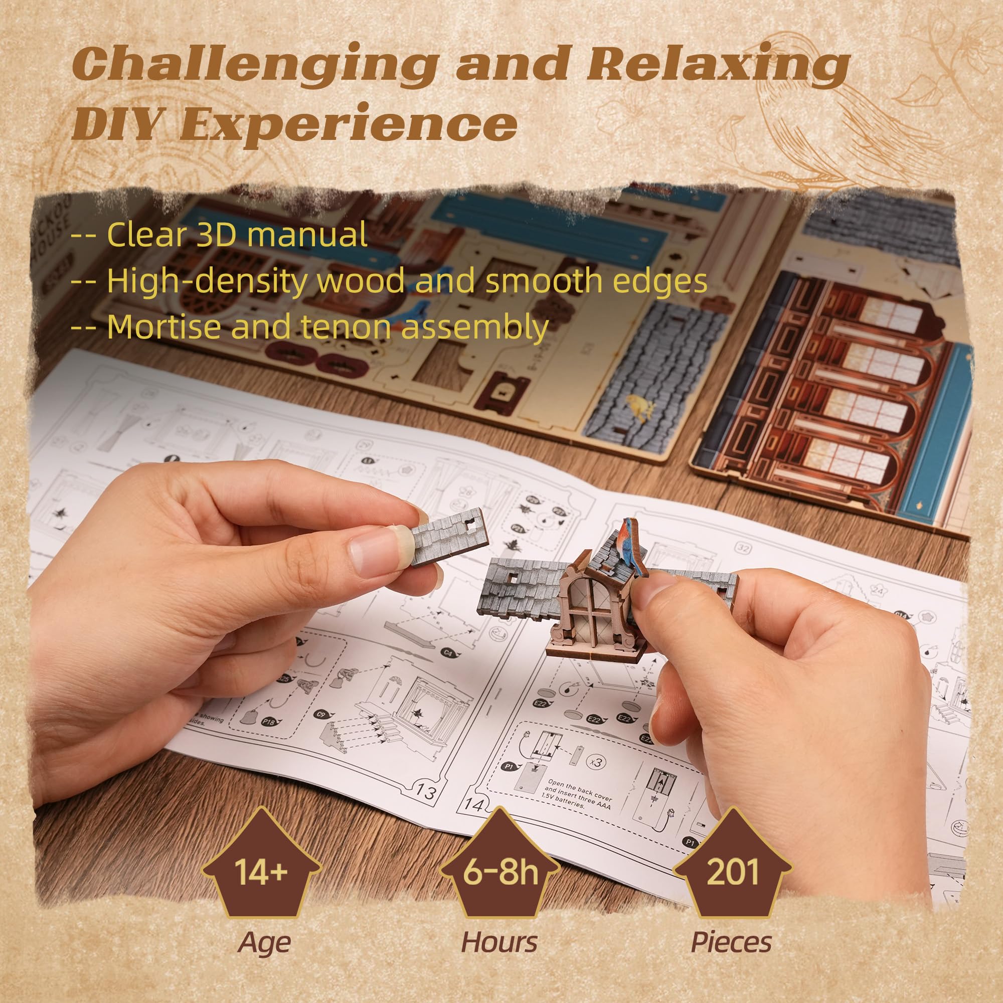 FUNPOLA Puzzle 3D en Bois Maison Miniature avec Son de Coucou, Kit Modèle Mécanique DIY Horloge à Coucou, Décoration Maison, Cadeau Créatif pour Adultes et Adolescents (Maison Coucou)
