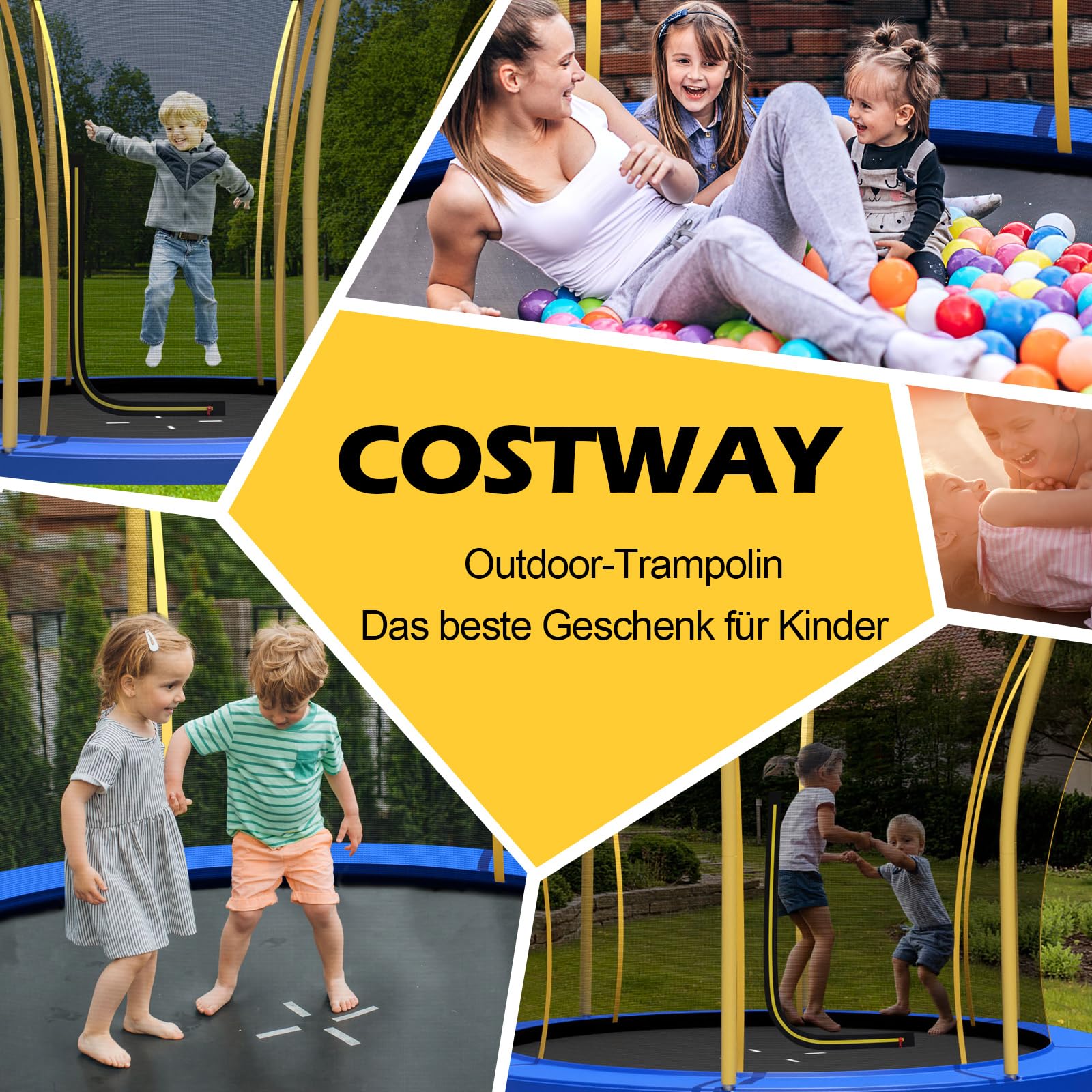 COSTWAY φ244cm/ 305cm Gartentrampolin mit Blumenform, GS Zertifiziert, Trampolin Outdoor mit Sicherheitsnetz, gepolsterten Stangen & Randabdeckung, Kindertrampolin Komplettset bis 190 kg belastbar