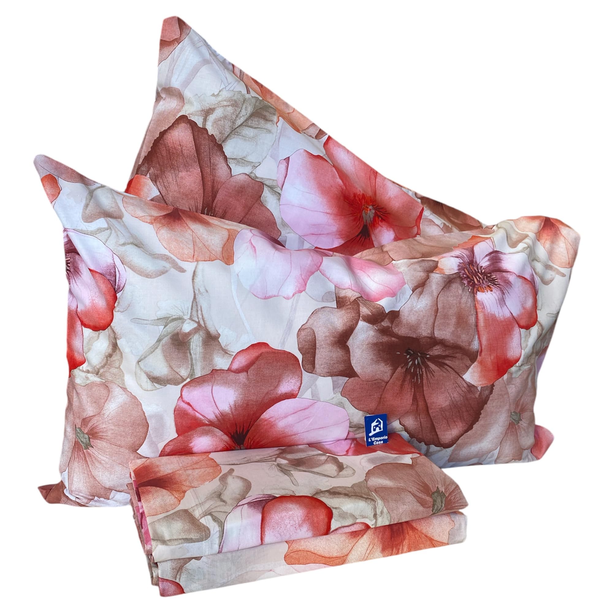 L'Emporio Casa Set Lenzuola Completo Mano Percalle di Cotone 100% Italiano Matrimoniale tessuto con effetto setato (Ely Rosa)