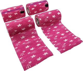 SyrFlex Cohesive Bandage 4” HOT Pink Star 4pk