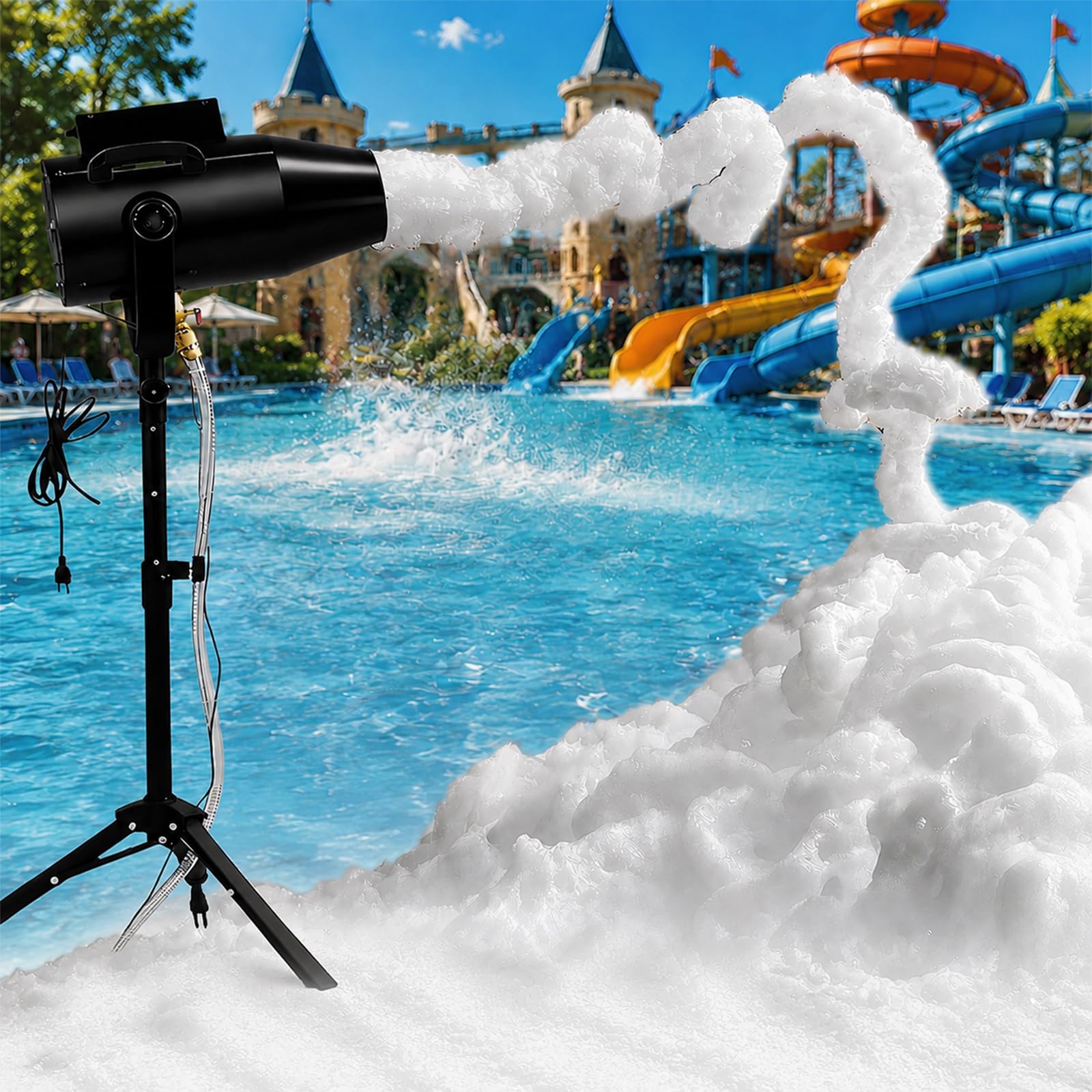 SHUMIAO Party Foam Machine 1000W, High Output Foam Jet with Tripod and Water Pump, Adjustable Angle, 20-33ft Long Range Shoot for Backyard Parties, Summer Pool Events, Birthday Bashes