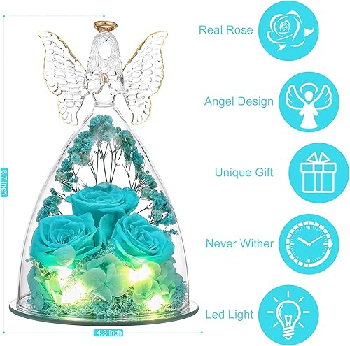 Miniatura 3 de Regalos de rosas de Navidad para mujeres, flores reales preservadas en cristal, figuras de ángel, rosas para entrega, regalos de primer cumpleaños