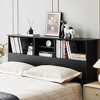 12 Bedroom Library Ideas for Cozy Warm Reading Retreats 57 Bookcase Headboard Queen Size, Sturdy and Durable Wood Headboards with 4...