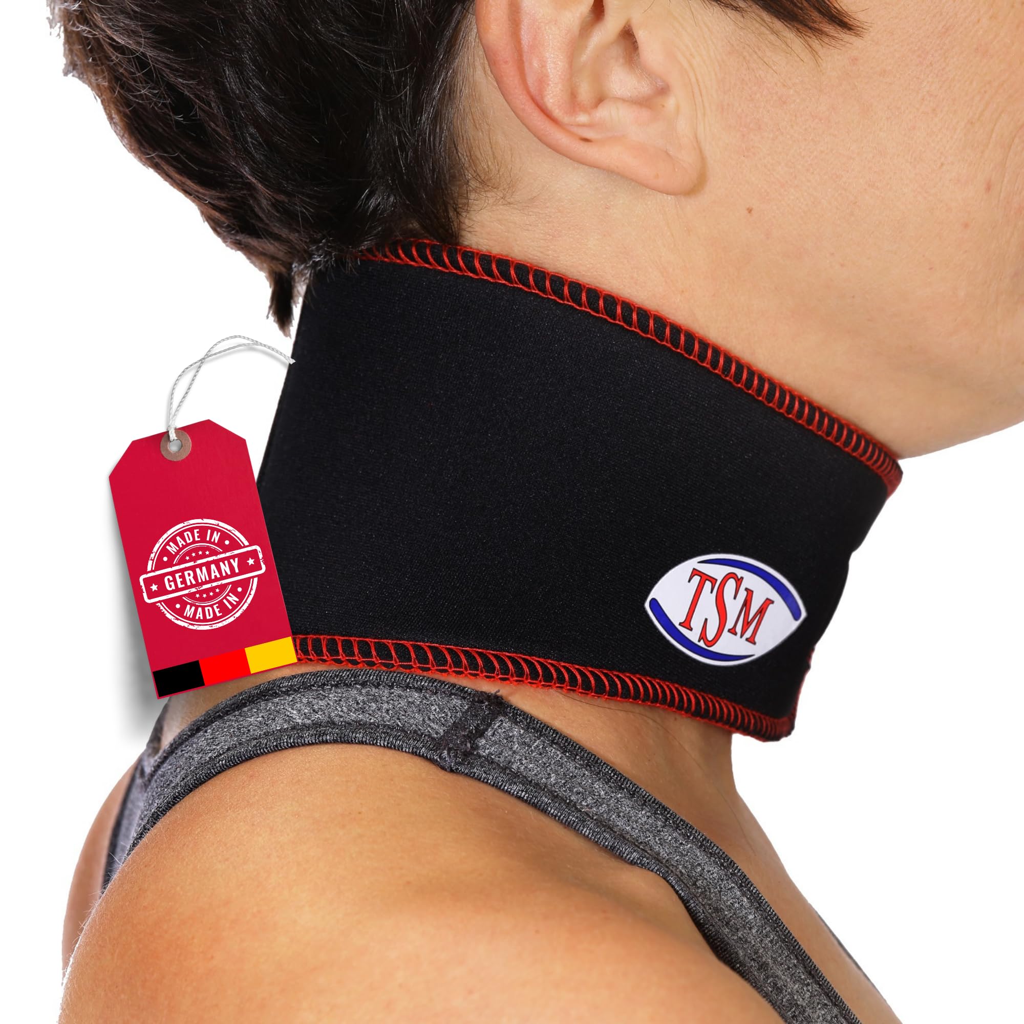 TSM Nacken-Bandage aktiv | Neoprenbandage zur Durchwärmung & Entlastung | Linderung bei Verspannungen & Schmerzen | Sport, Freizeit & Arbeit | Artikelnr 2120 | Made in Germany | 1 Stück, Größe M
