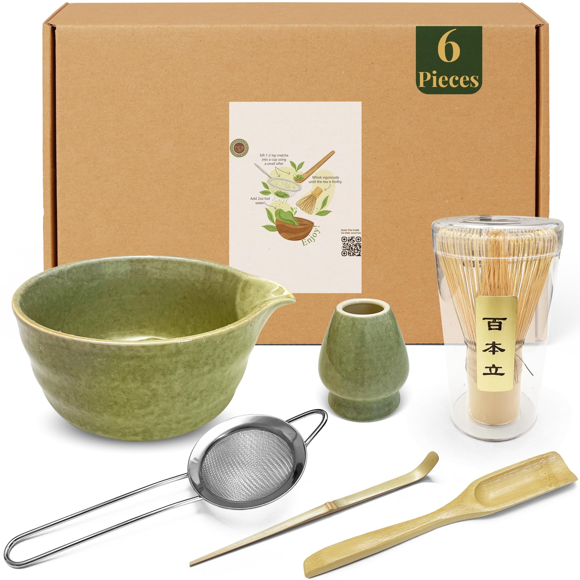 Ceramic Matcha Bowl 7-Piece Matcha Whisk Set - Complete Bamboo Matcha Kit With Bowl, Sifter & Scoop
