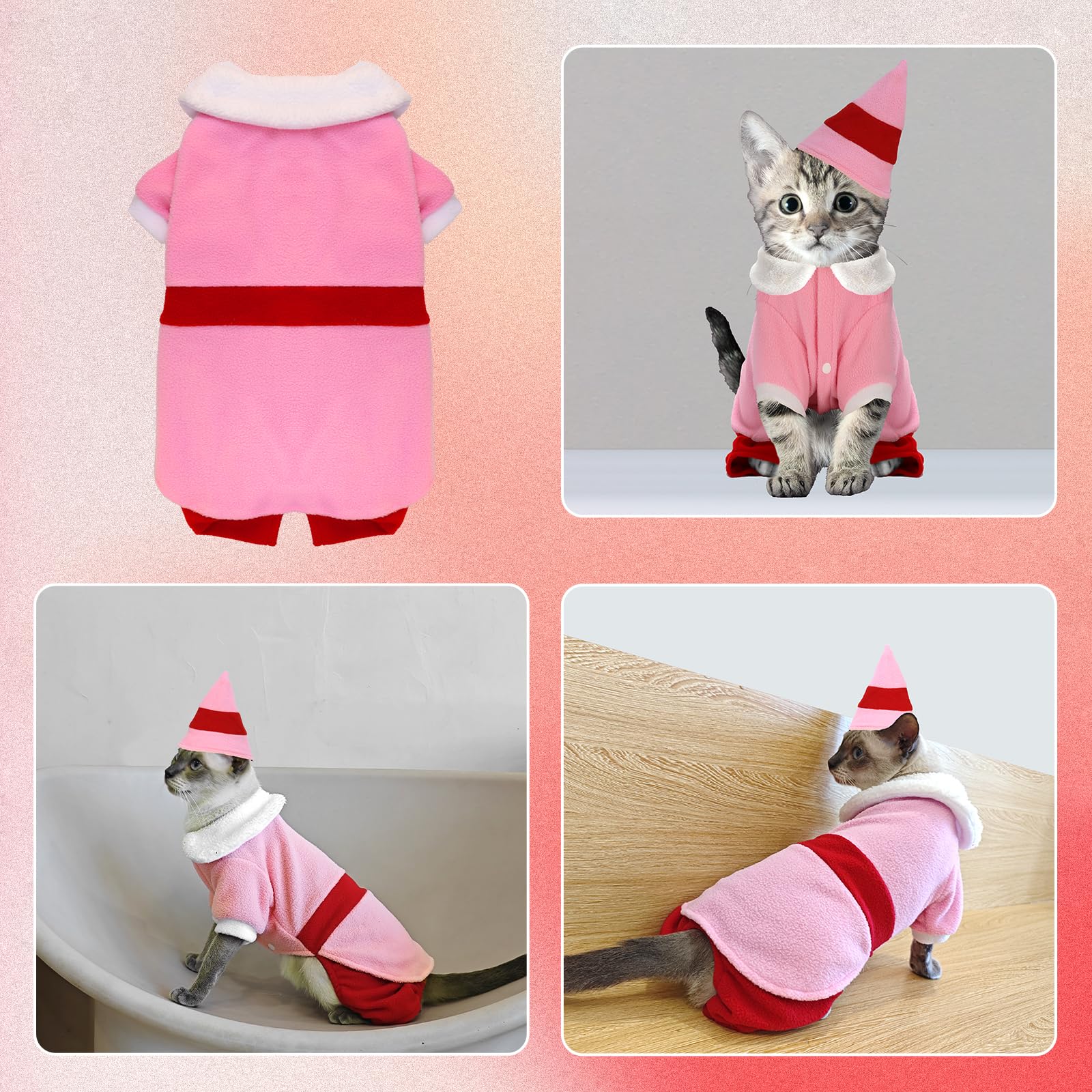 Traje de Navidad para perro con gorra, divertido traje de elfo para perro, ropa de Navidad para mascotas, fiesta de invierno, trajes cálidos (rosa, M)