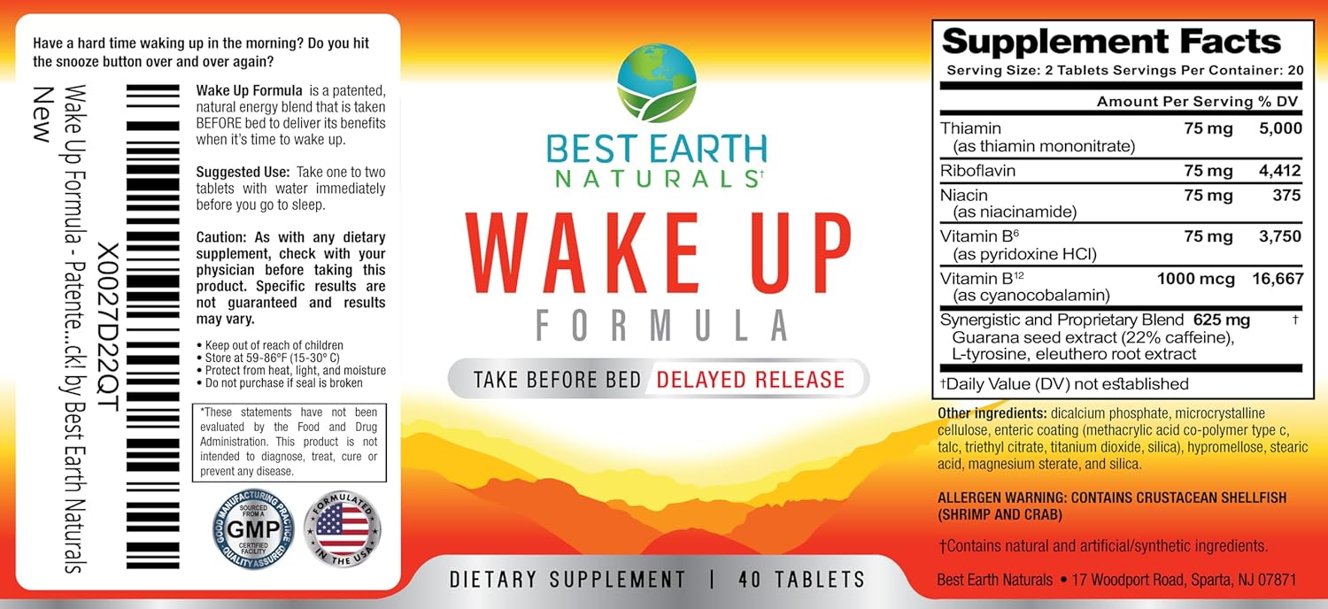 Best Earth Naturals Wake Up Formula, Supplement Delayed Time Release Energy 40 Count - Image 6