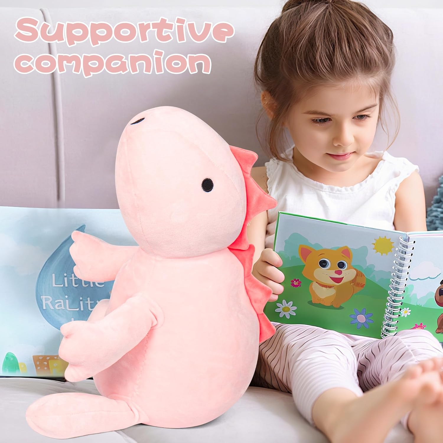 Color Pink  Dinosaur Plush Weighted Stuffed Animals 3.5lbs, Cuddle Weighted Dinosaur Plush, Huggable Dino Weighted Body Pillow Soft Plush Toy Gifts for Kids Adults Girls Boy