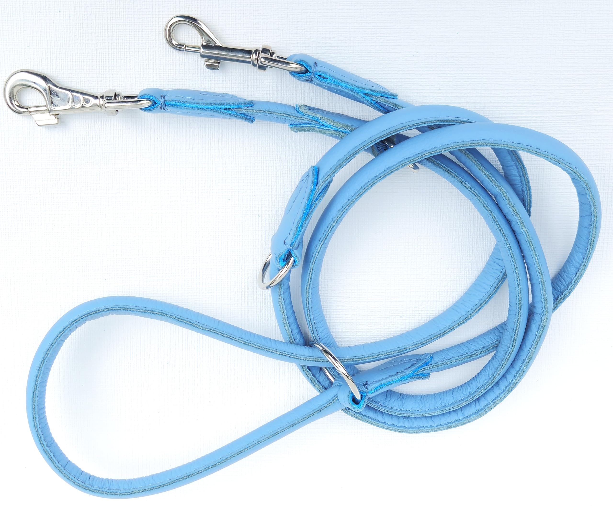 Runde HUNDELEINE 220cm/12mm, Nappa Leder, 3X verstellbar, für Hunde bis 50 Kg, Gelb, Türkis, Altrosa, Blau, Seladon (Himmel Blau)