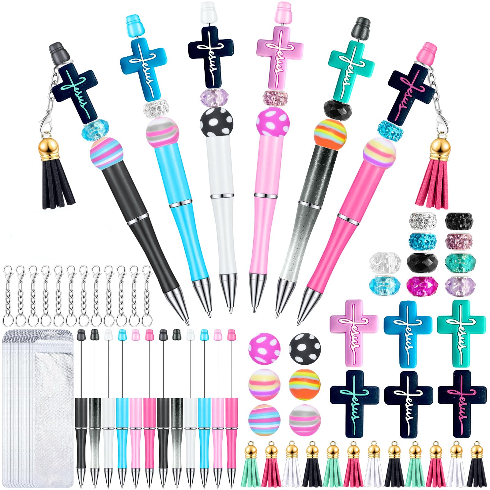 SytuHete 12 Pieces Beadable Pens Bulk with Colorful Silicone Beads for DIY Pen Making Kit Smooth Writing Beaded Pen for Women Kids Students Office