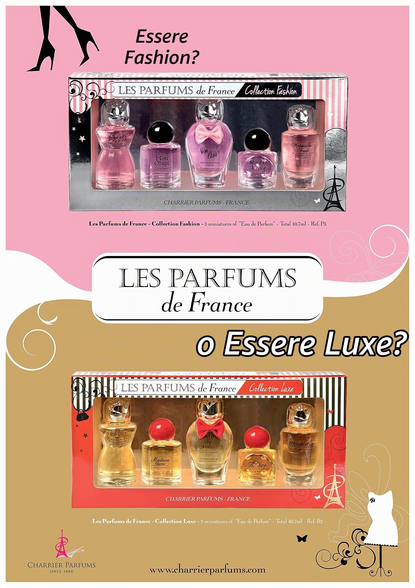 Charrier Parfums - Cofanetto di lusso Top Ten con 10 Eau de Parfum in miniatura 52,7 ml & collezione Fashion" Cofanetto di 5 Eau de Parfum in miniatura, 49,7 ml