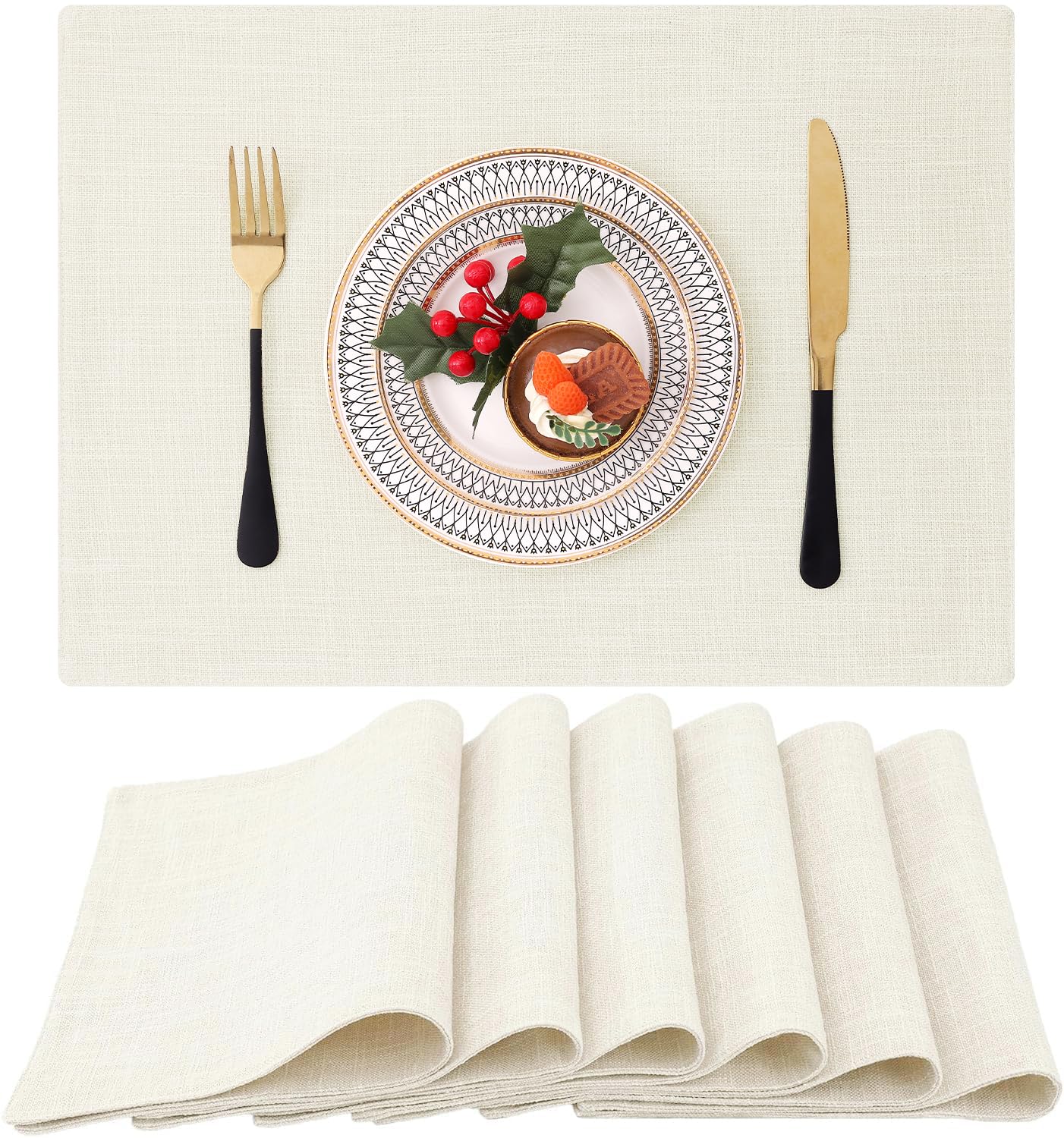 Homaxy Cloths Placemats for Dining Table Set of 6, Heat Resistant Washable Cotton Linen Blend Table Mats