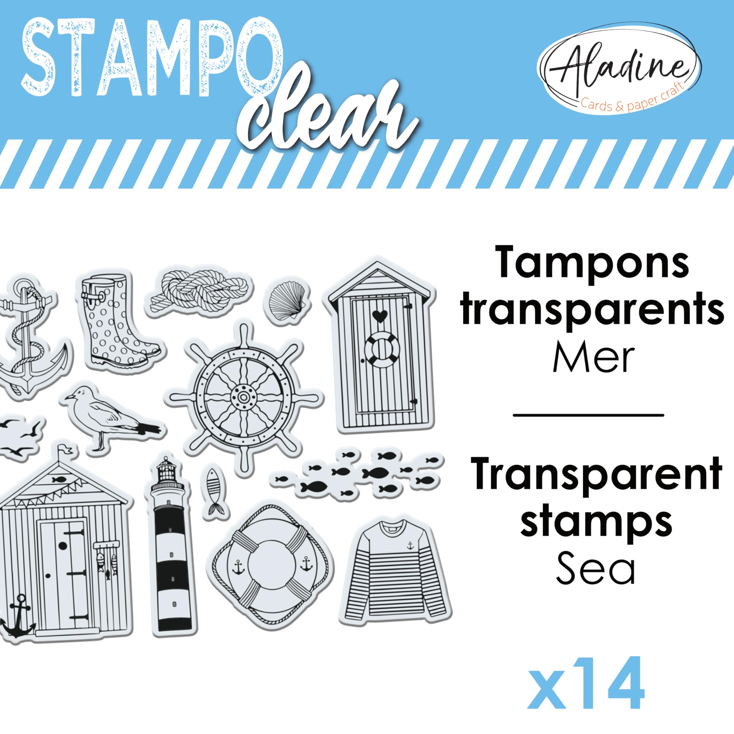 Aladine - 14 Sea Stamps - Transparent Stamps - Stampo Clear - 04244, Small to Medium - Image 2
