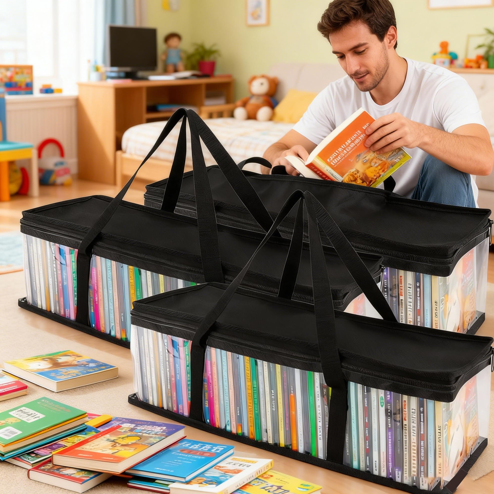 4PCS Sac De Stockage Portable, 60*15*22cm Sacs De Rangement Pour DVD, Étuis De Empilables Portables Pour CD, Pour DVD, CD, Jeux Vidéo, Livres, Boîte De Rangement CD, Sac De Rangement