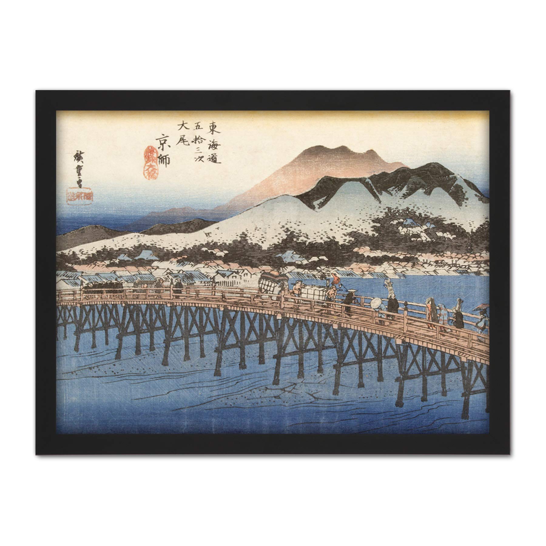 Artery8 Hiroshige Kyoto The Big Bridge At Sanjo Landscape Artwork Framed Wall Art Print 18X24 Inch