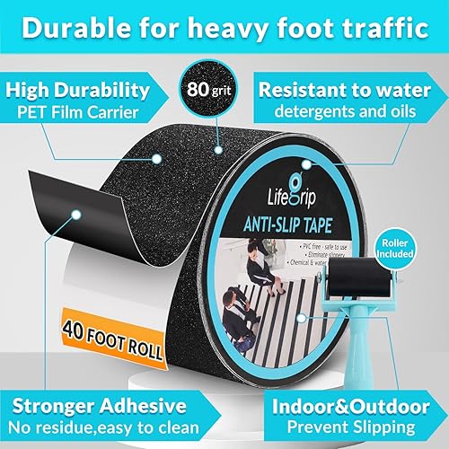Miniatura 24 de Cinta de tracción antideslizante, 12 pulgadas x 30 pies, mejor agarre, fricción, adhesivo abrasivo para escaleras, peldaños en pisadas, interiores